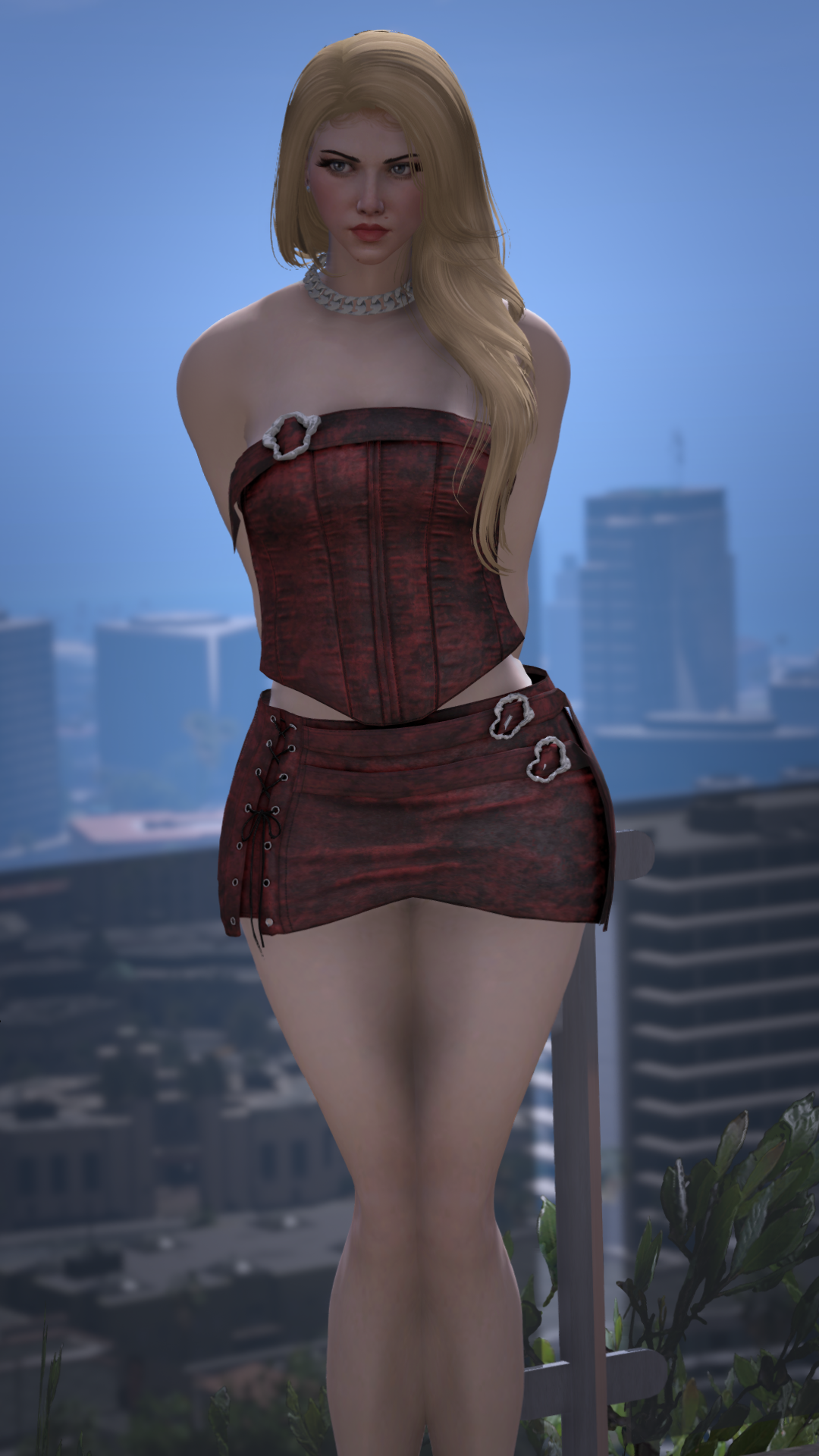 Thumbnail of Two-Piece Corset Mini Skirt Outfit in Black&Red