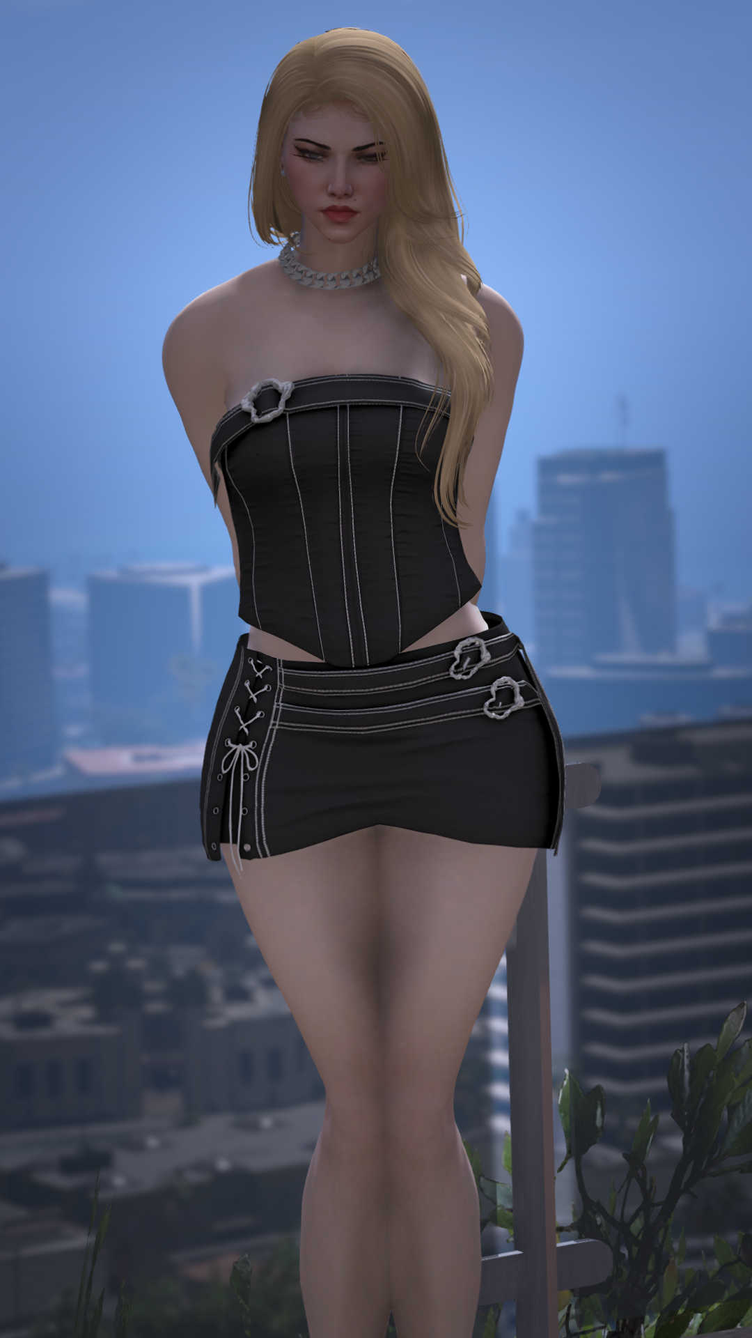 Thumbnail of Two-Piece Corset Mini Skirt Outfit in Black