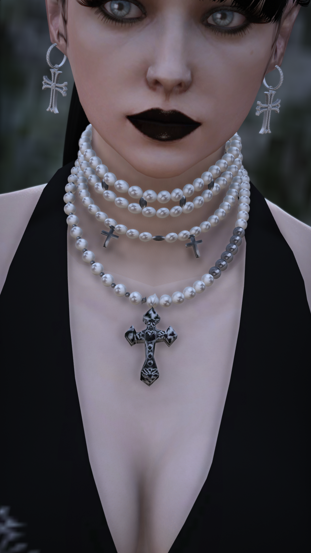 Thumbnail of Pearl necklace with crosses in Black