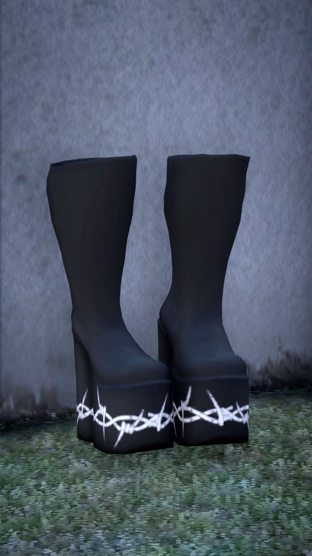 Thumbnail of Block Heel Platform Boots in Black & White