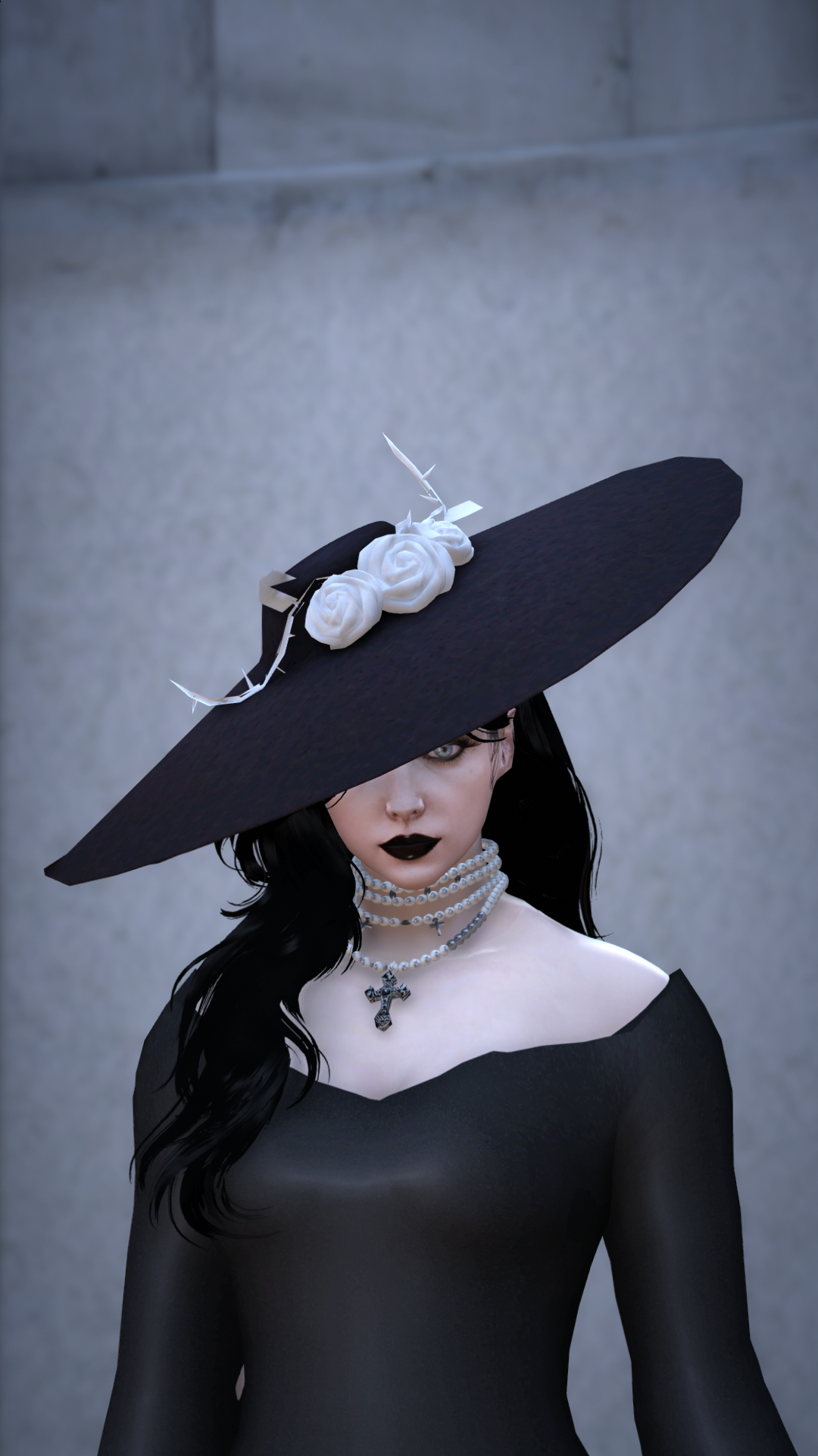 Thumbnail of Gothic Long Hat in Black & White Rose