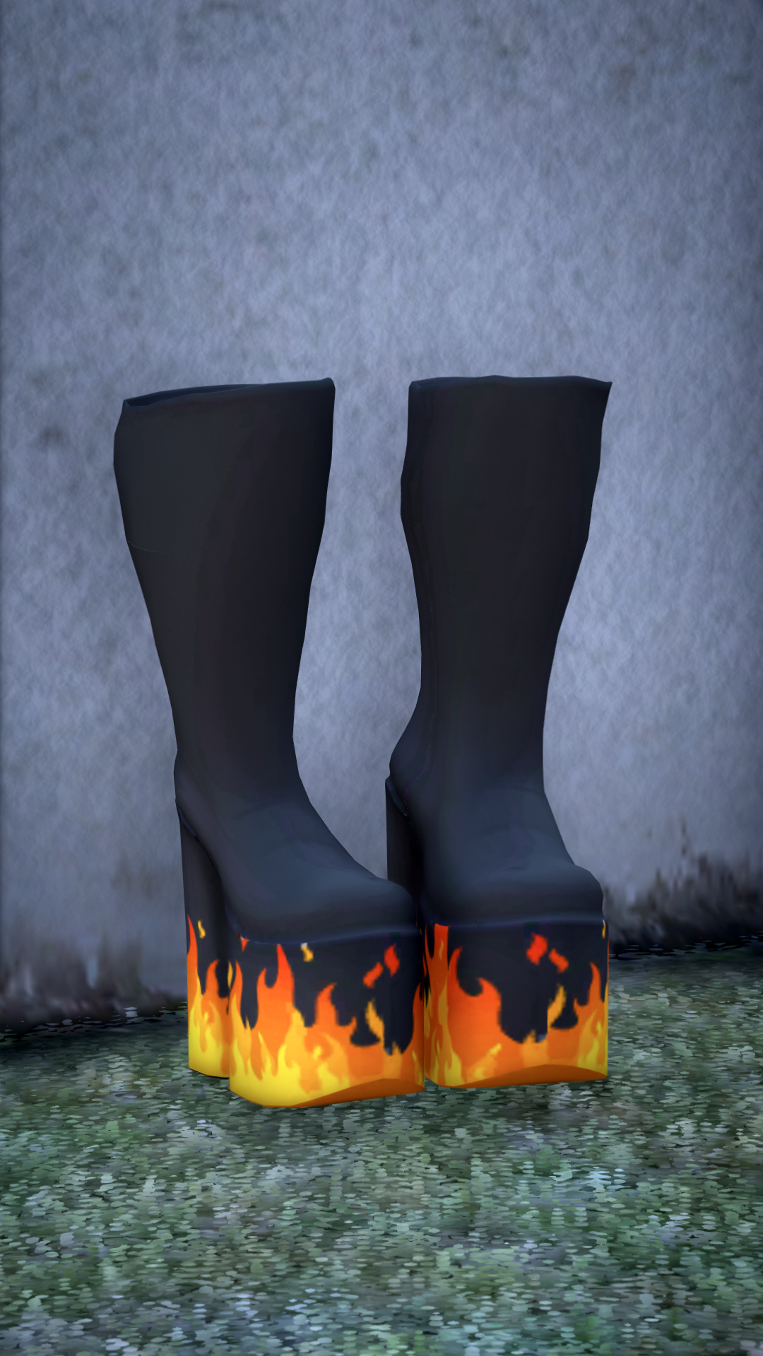Thumbnail of Block Heel Platform Boots in Black & Flames
