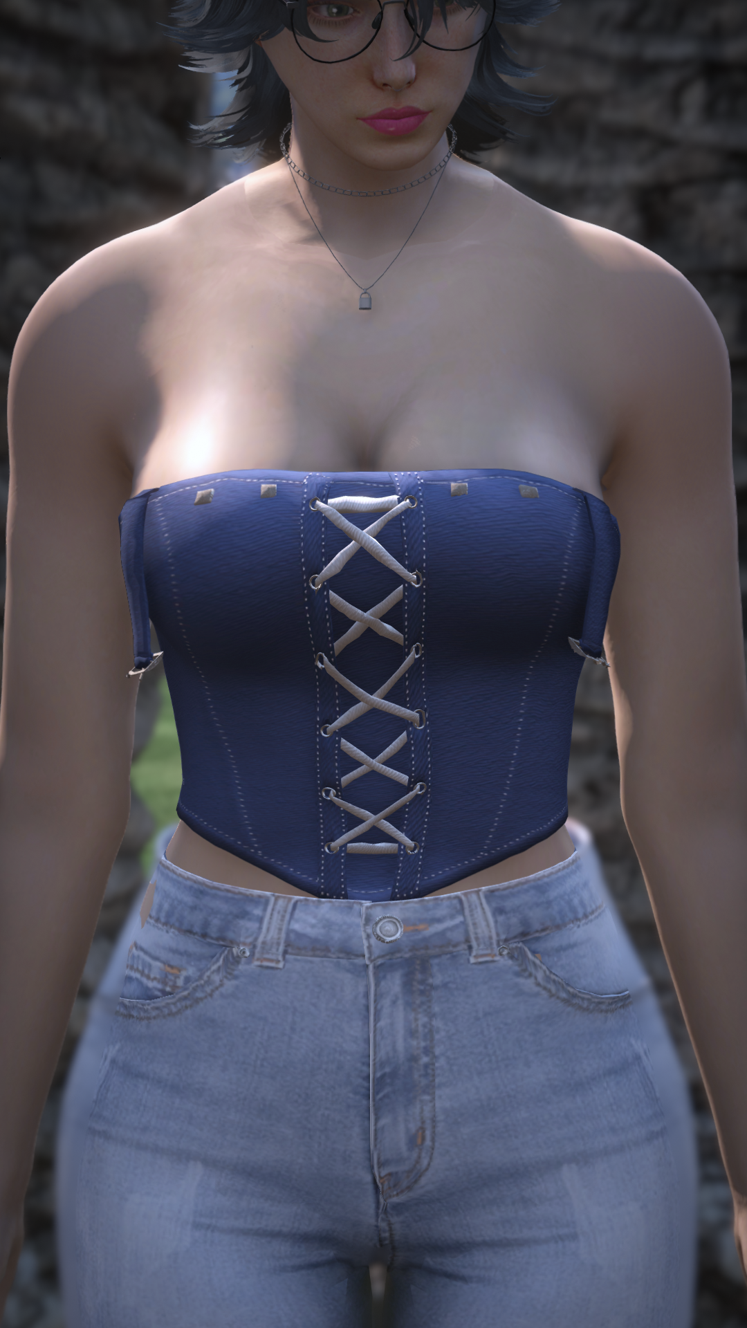 Thumbnail of Lace-Up Corset Top in Blue