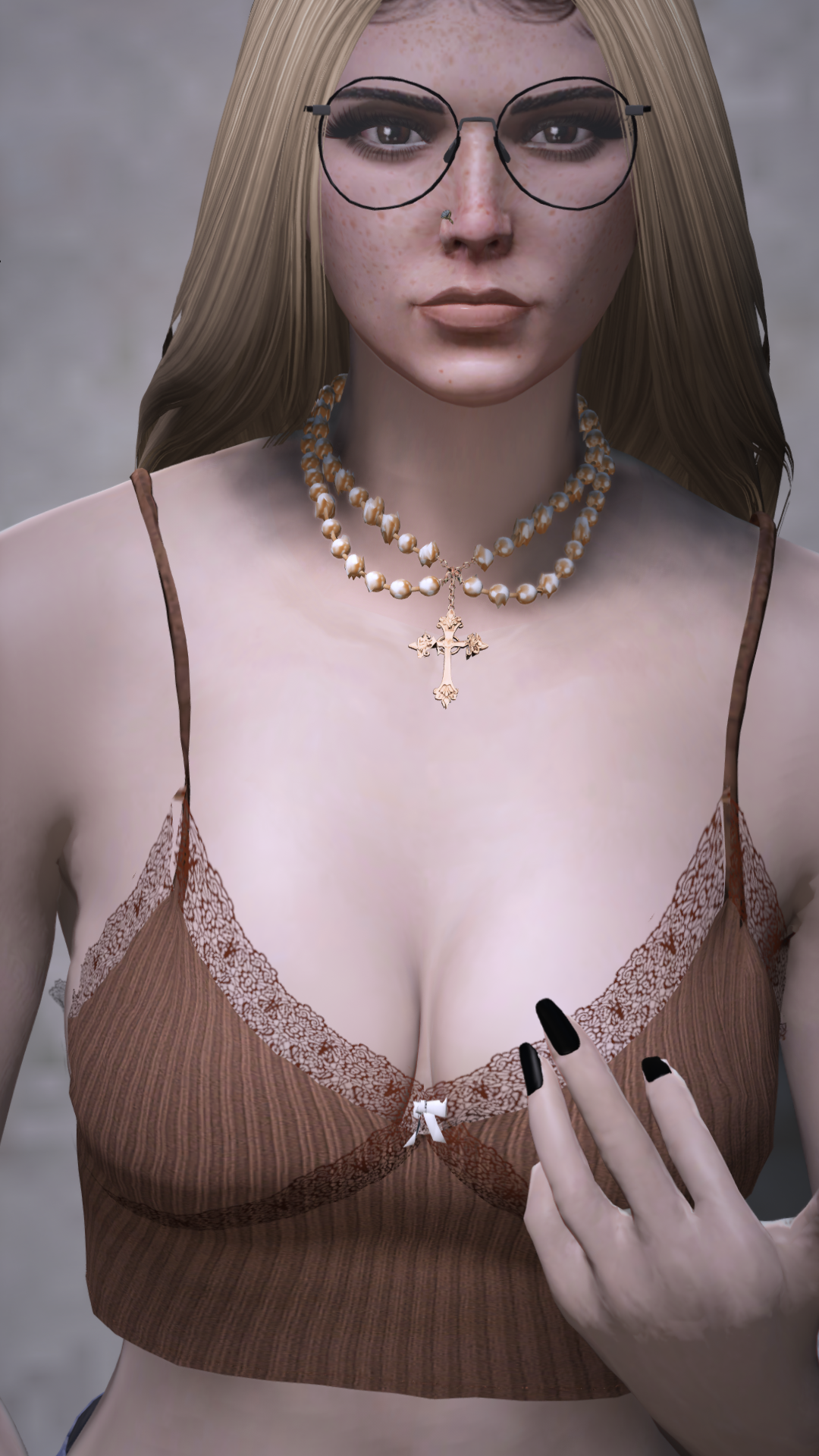 Thumbnail of Gothic Pearl Cross Choker in Bronze