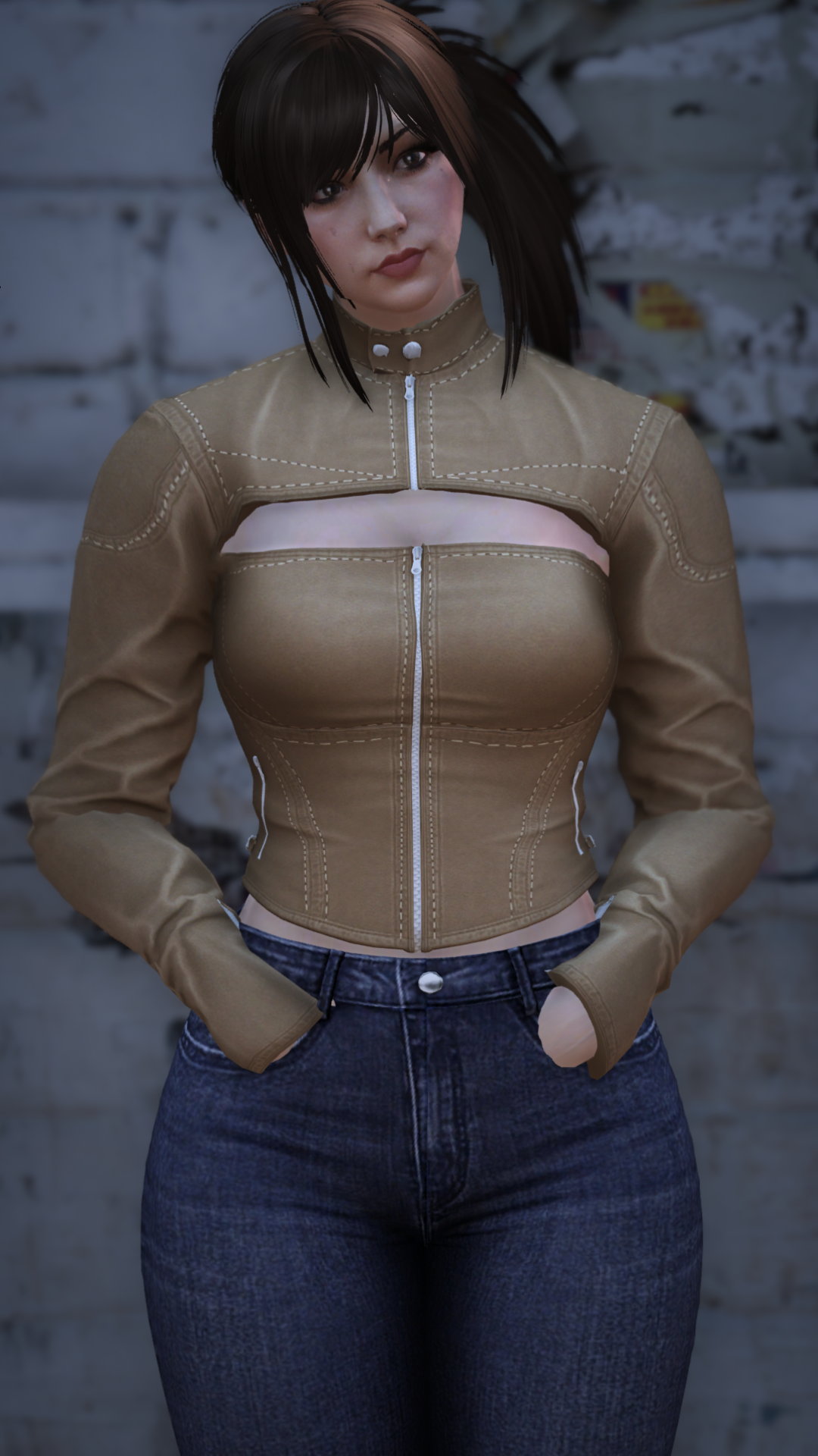 High-Neck Cutout Denim Jacket