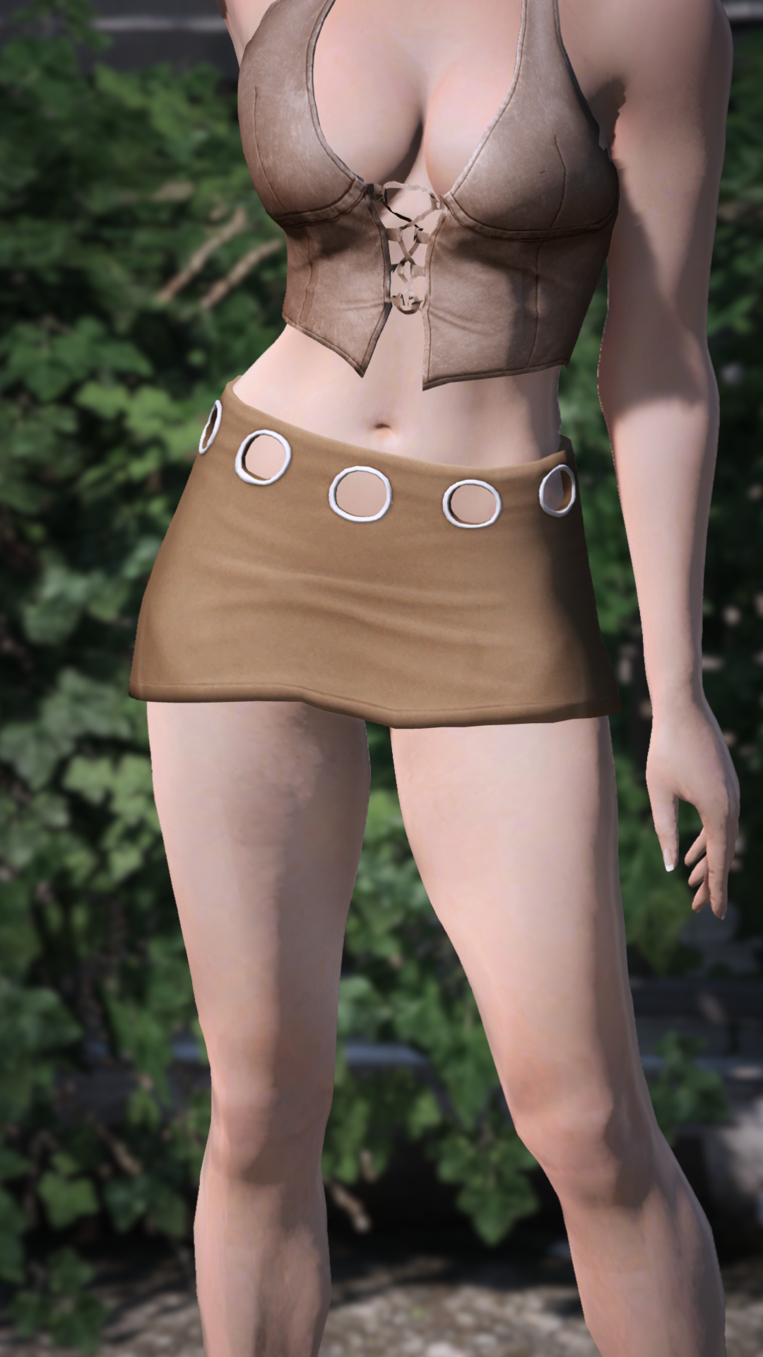 Thumbnail of Grommet Leather Miniskirt in Brown