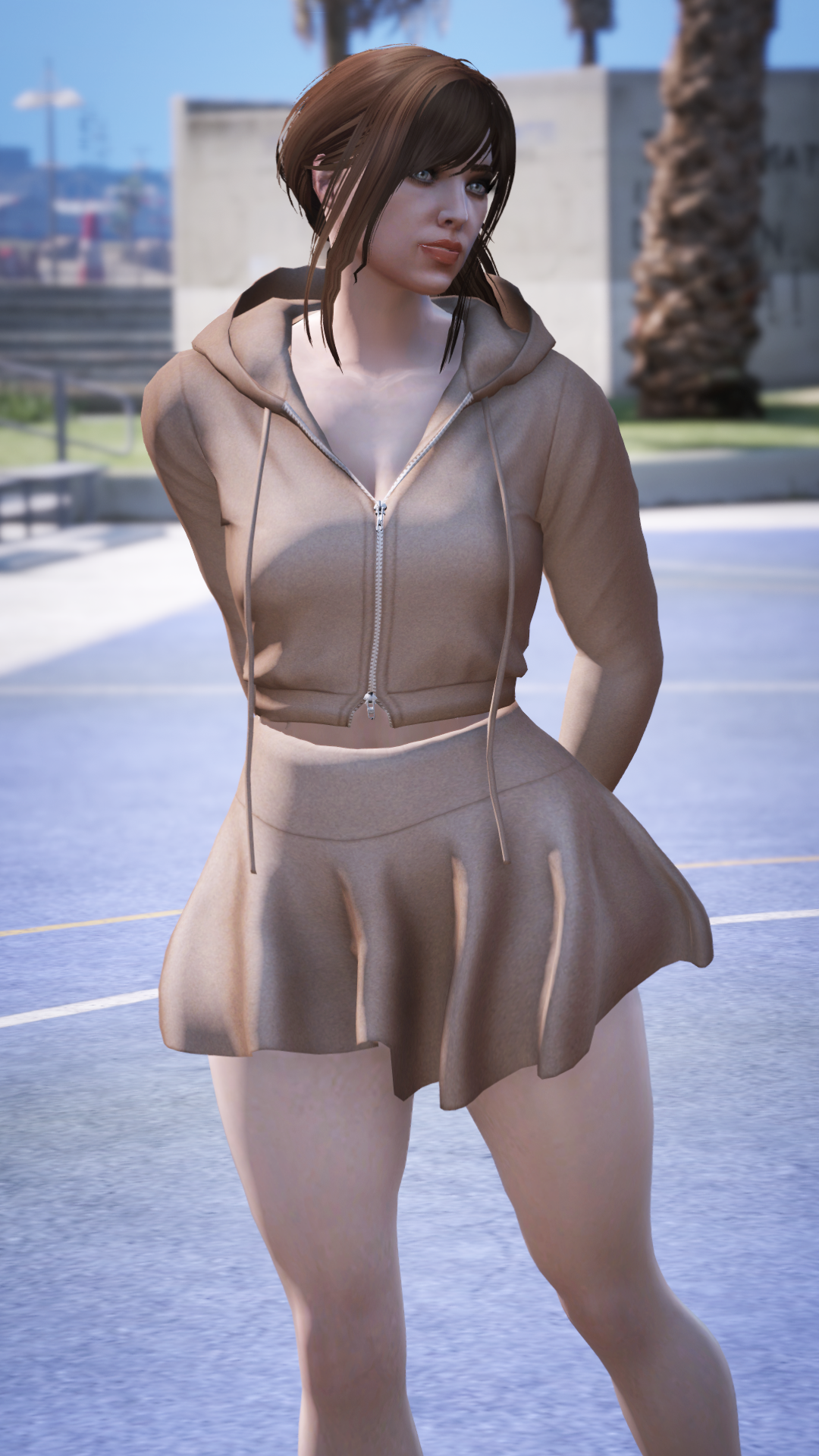 Thumbnail of Hoodie Mini Skirt Outfit in Brown