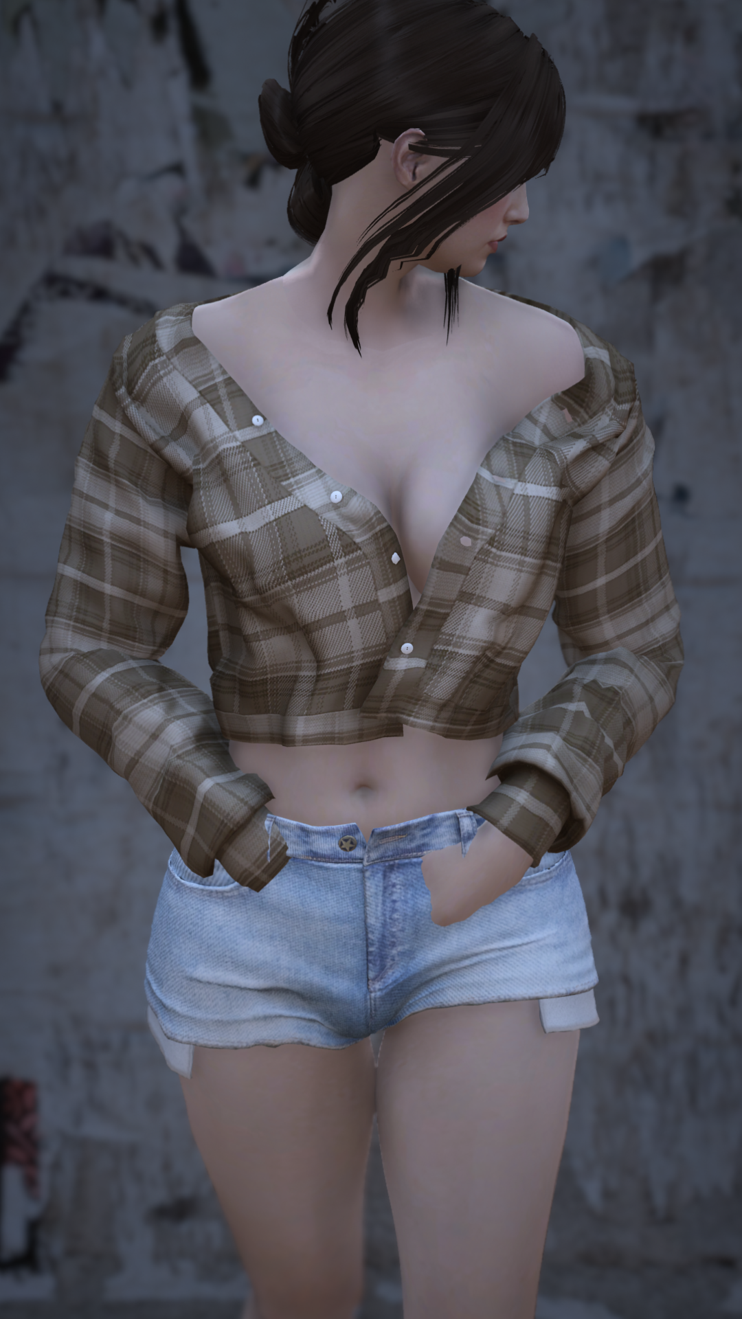 Thumbnail of Off-Shoulder Unbuttoned Crop Shirt in Brown