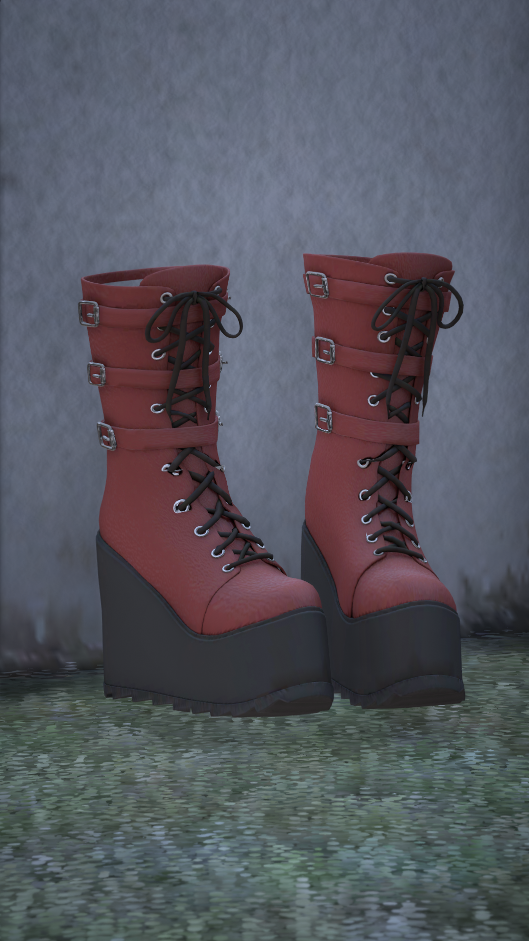 Thumbnail of Gothic Wedge Platform Boots in Burgundy