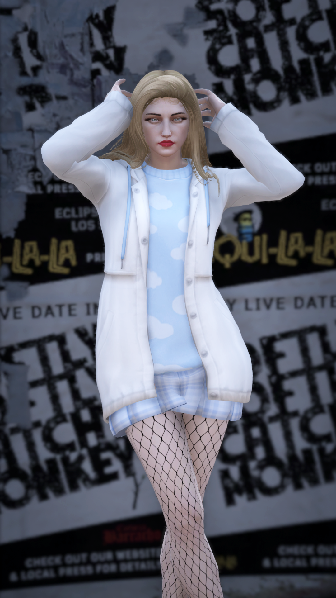 Thumbnail of Grunge Skirt & Hoodie Jacket Set in Clouds-B