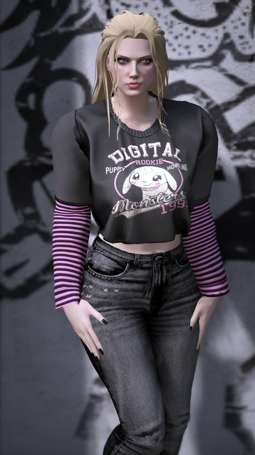 Thumbnail of Striped Sleeve Grunge Top in Digital Monster-P