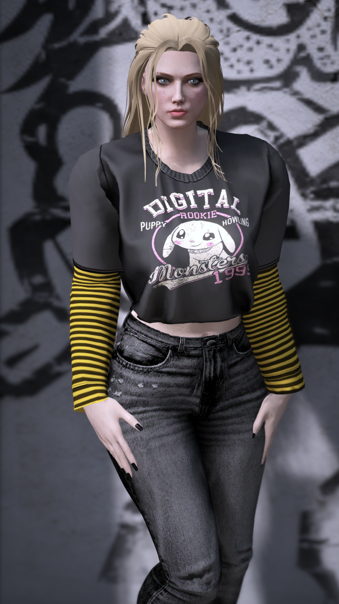 Thumbnail of Striped Sleeve Grunge Top in Digital Monster-Y