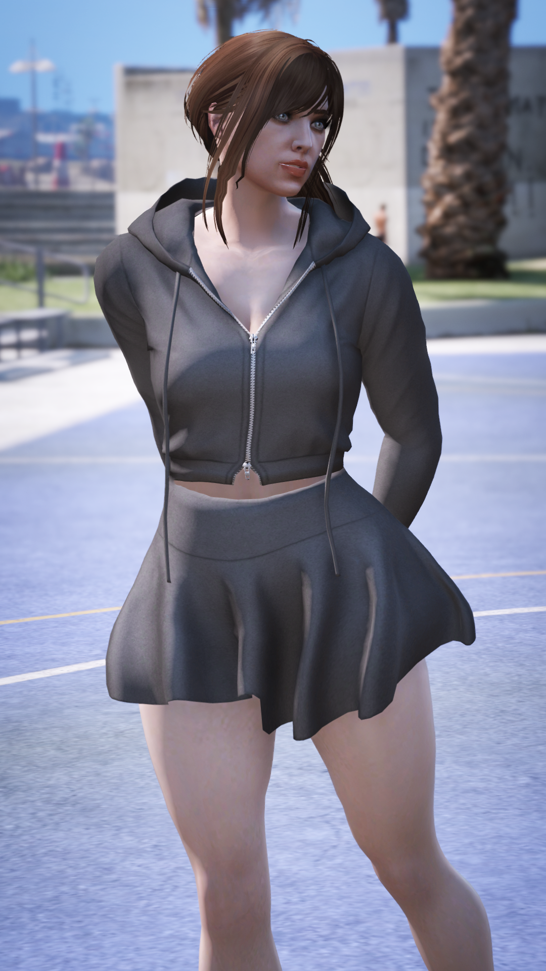 Thumbnail of Hoodie Mini Skirt Outfit in Gray