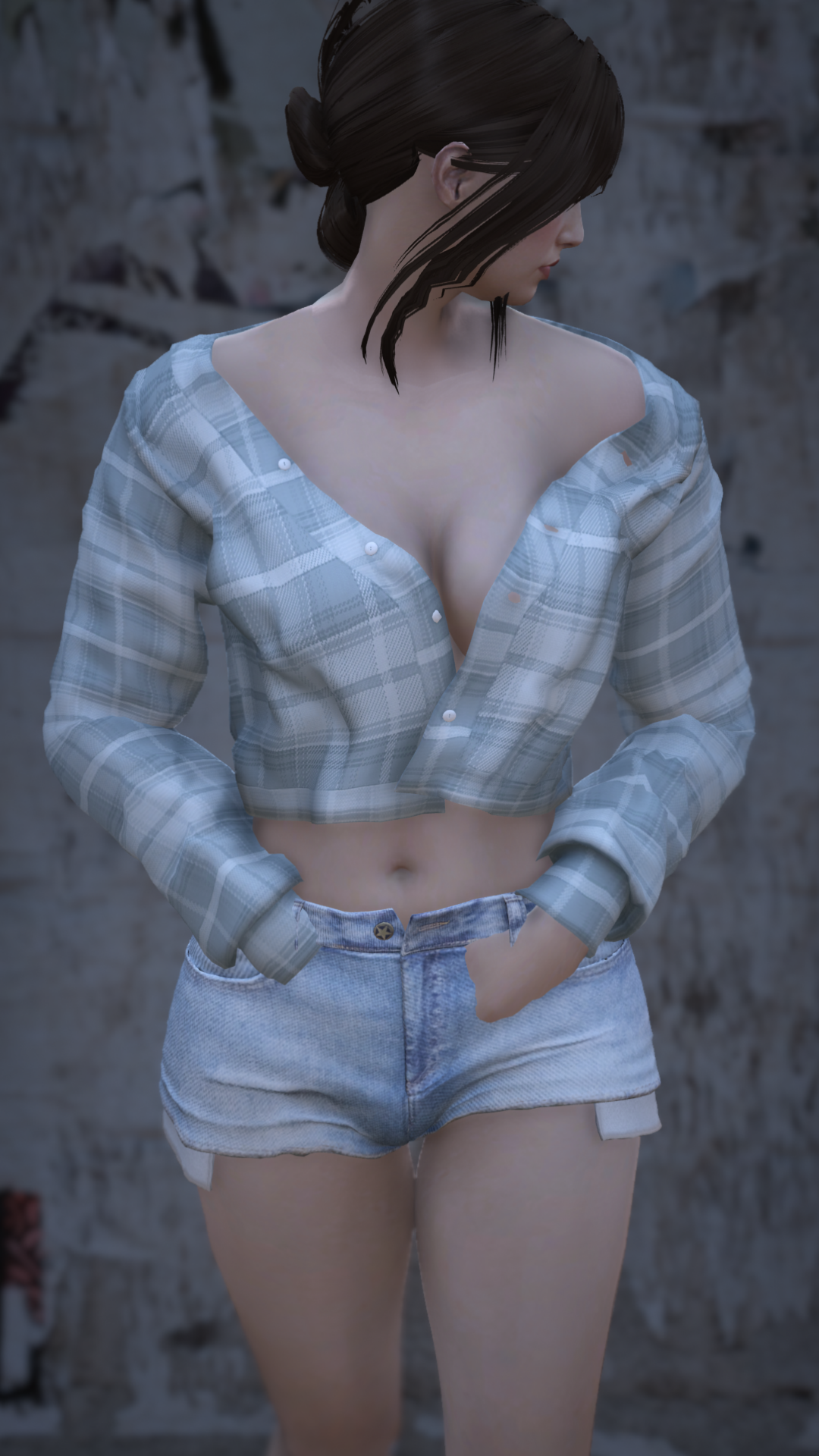 Thumbnail of Off-Shoulder Unbuttoned Crop Shirt in Gray