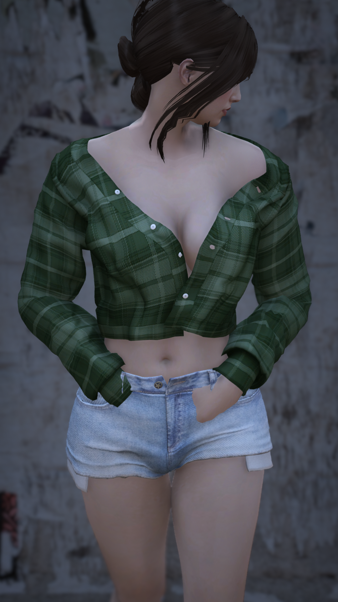 Thumbnail of Off-Shoulder Unbuttoned Crop Shirt in Green