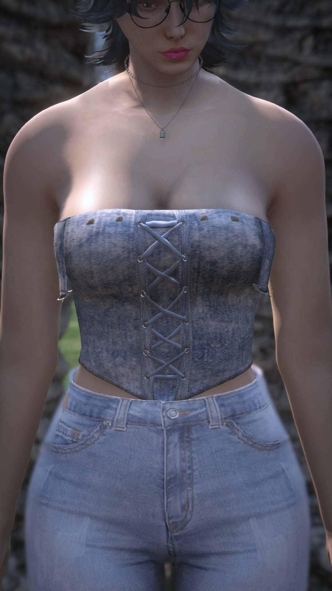 Thumbnail of Lace-Up Corset Top in Jean