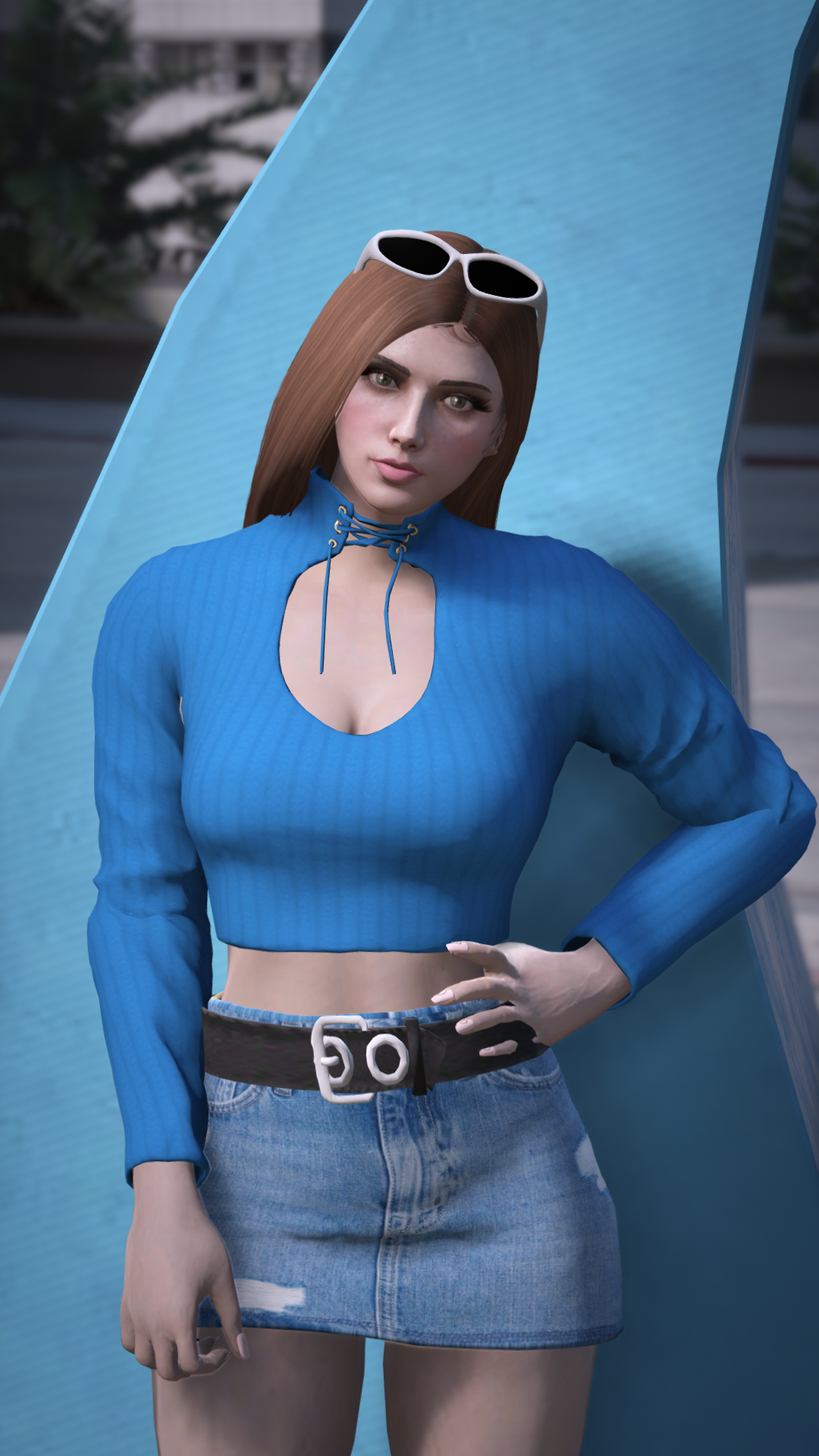 Thumbnail of Drawstring Neck Crop Top in Blue