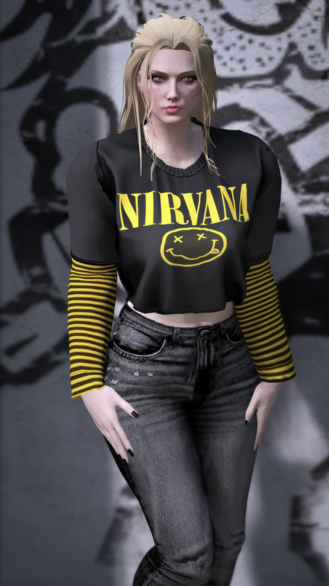 Thumbnail of Striped Sleeve Grunge Top in Nirvana-B