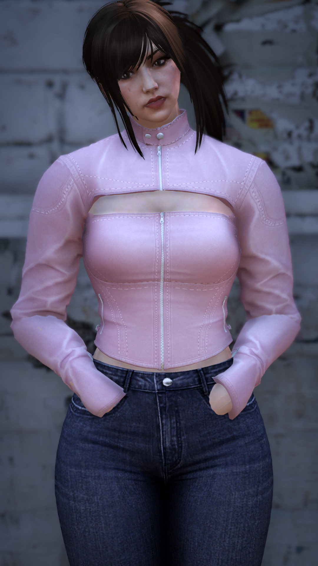 Thumbnail of High-Neck Cutout Denim Jacket in Pink