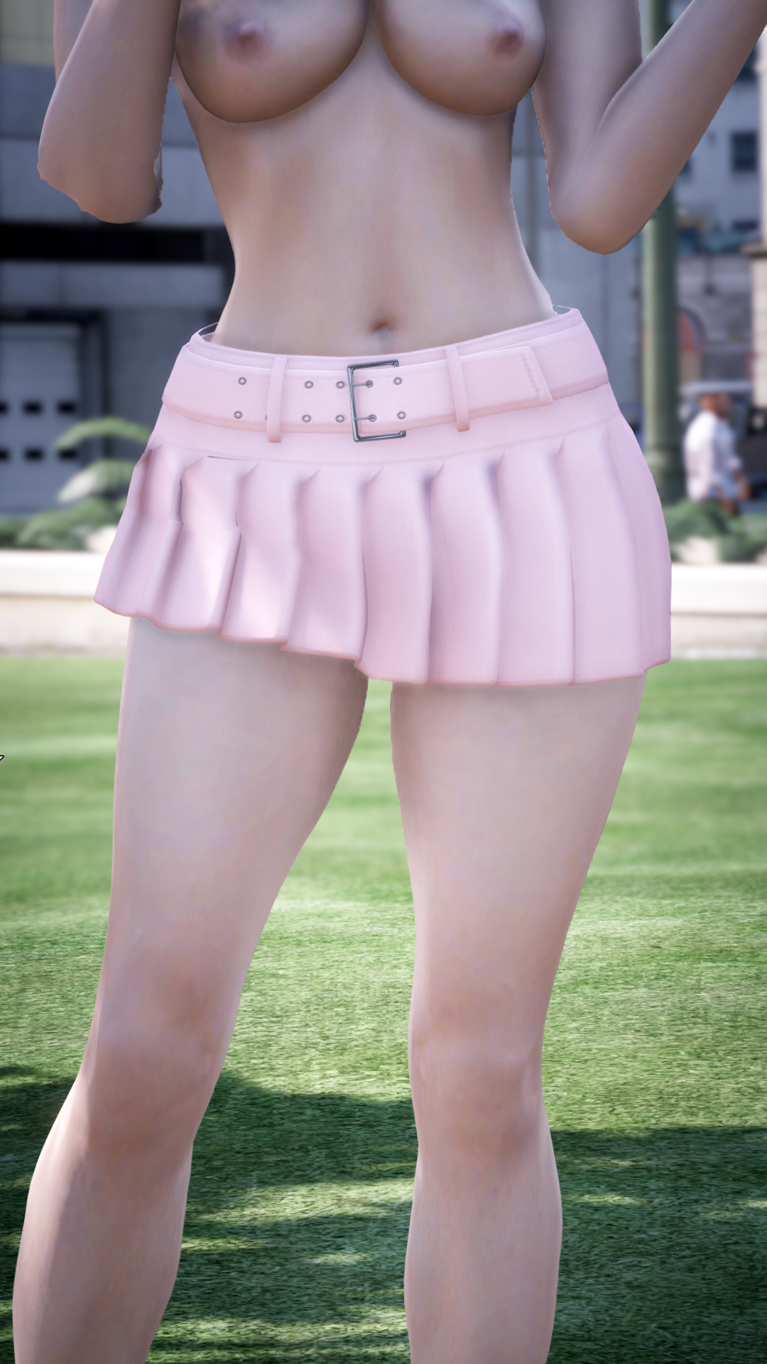 Thumbnail of Schoolgirl Style Plaid Skirt in Solid Pink