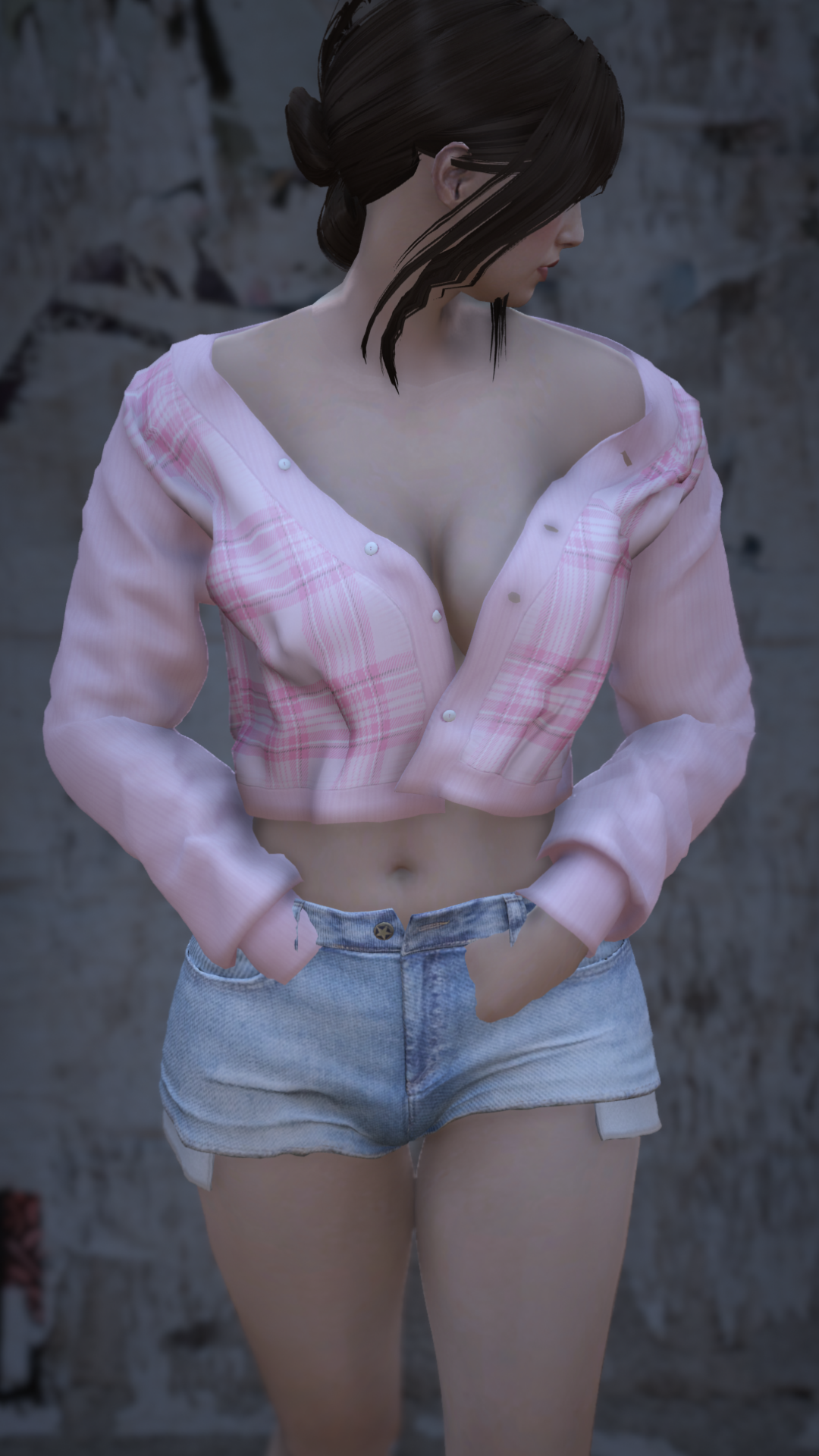 Thumbnail of Off-Shoulder Unbuttoned Crop Shirt in Pink