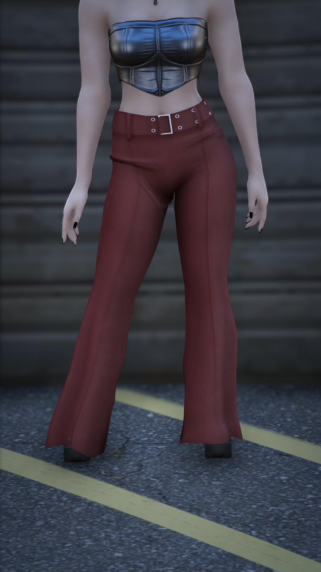 Grommet Belt Flare Pants