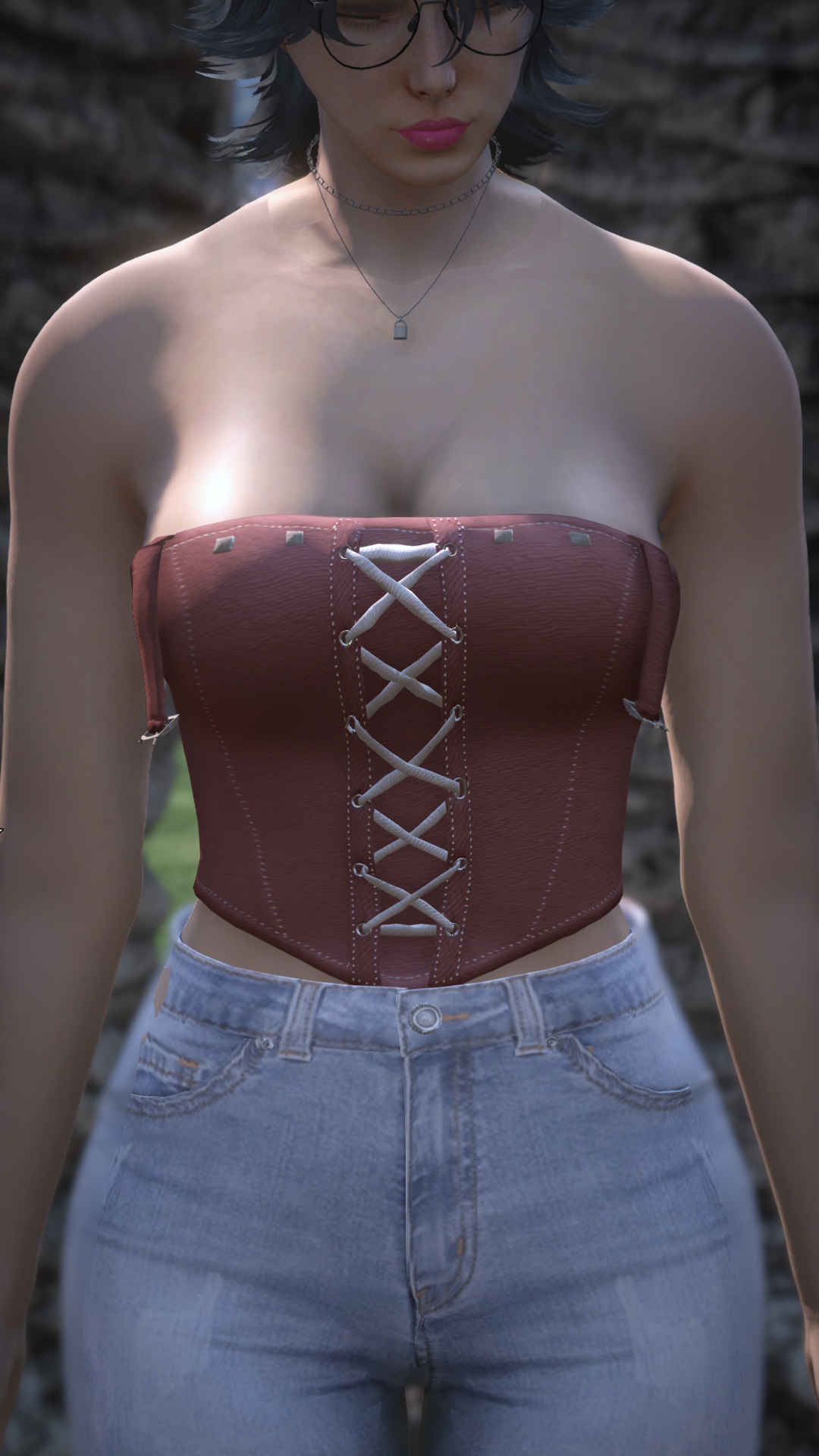 Thumbnail of Lace-Up Corset Top in Red