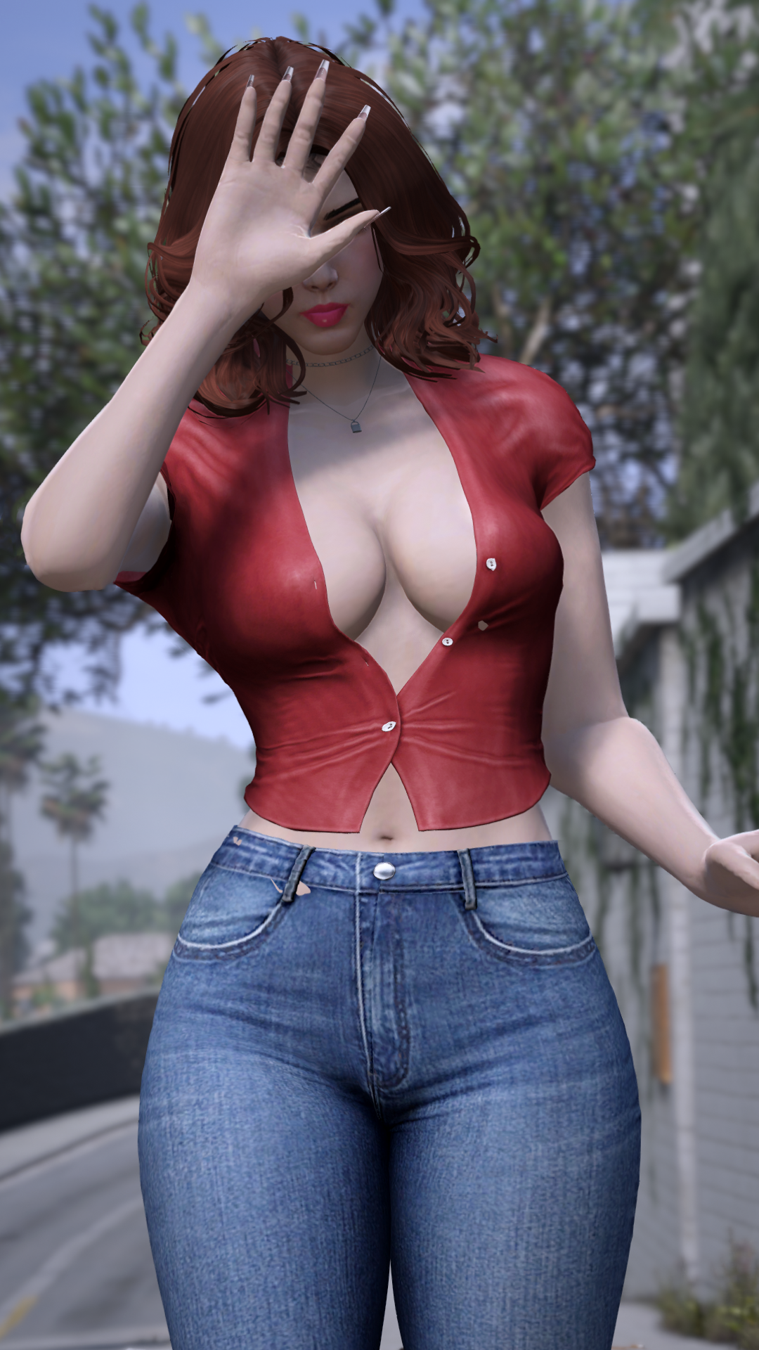 Thumbnail of Fitted Buttoned Crop Top in Red