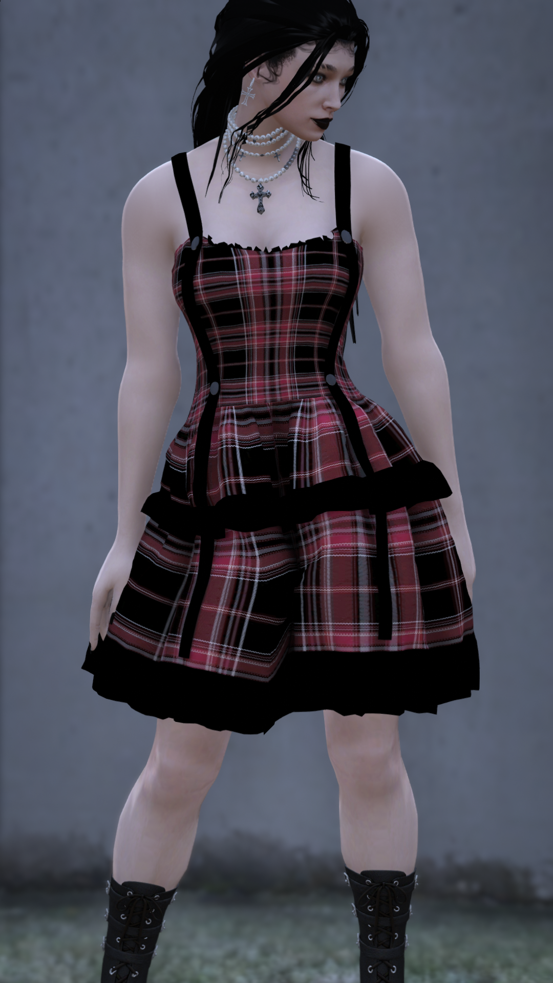 Thumbnail of Gothic Plaid Corset Mini Dress in Red