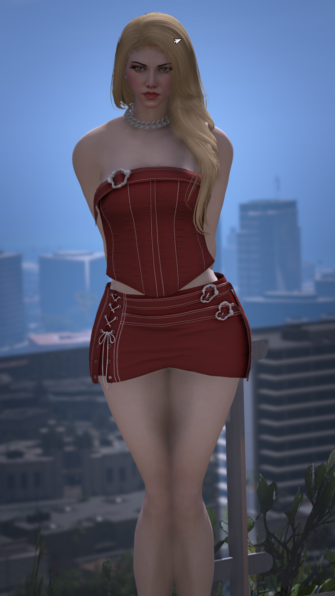 Thumbnail of Two-Piece Corset Mini Skirt Outfit in Red