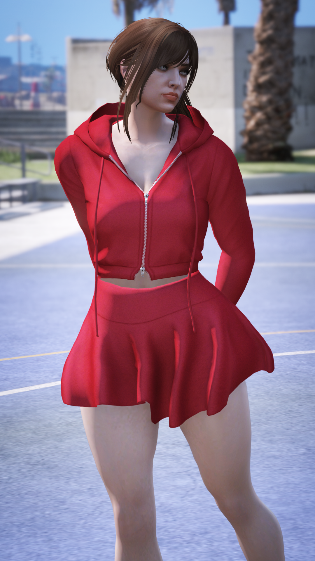Thumbnail of Hoodie Mini Skirt Outfit in Red