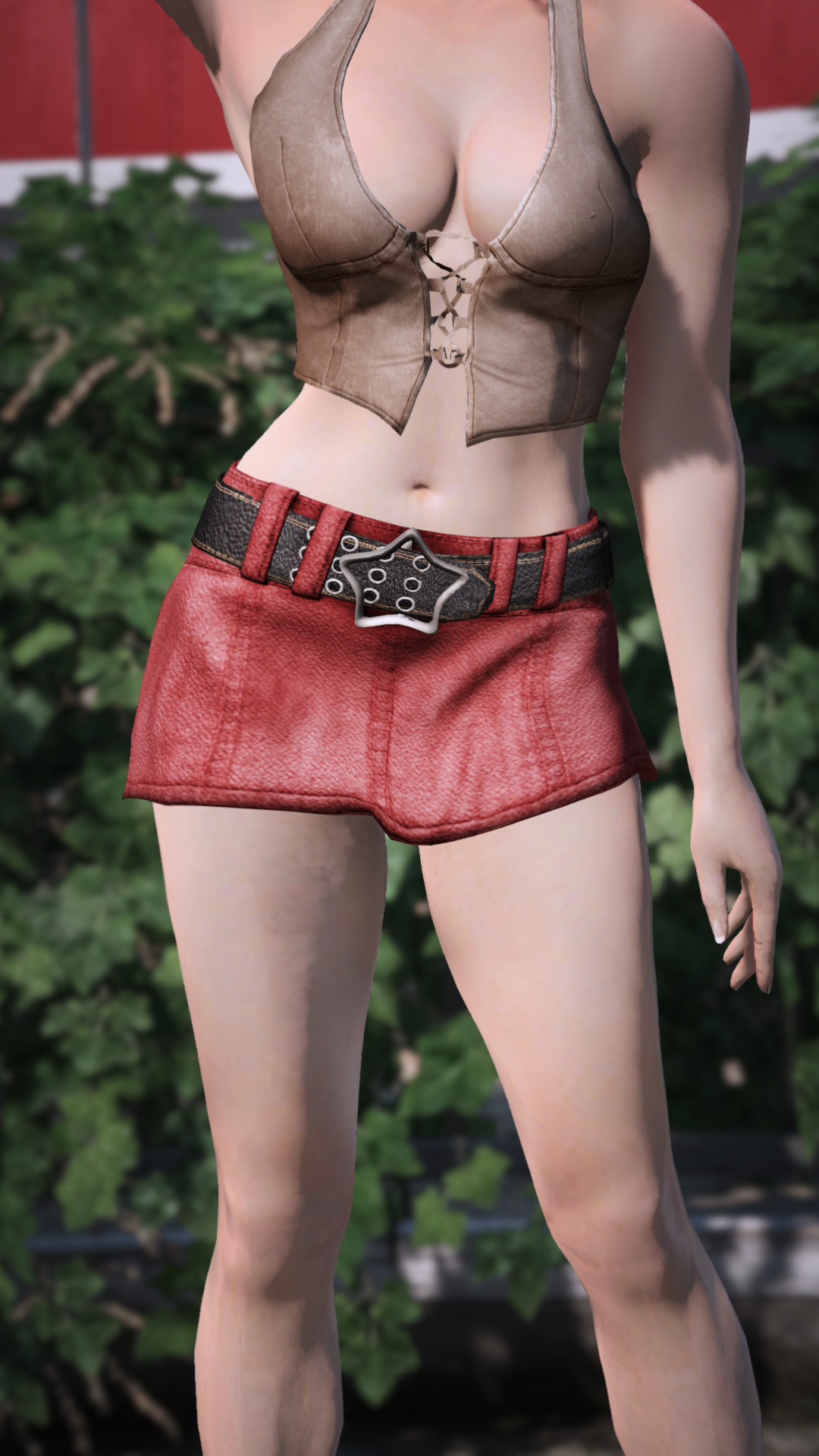 Star-Buckle Leather Miniskirt