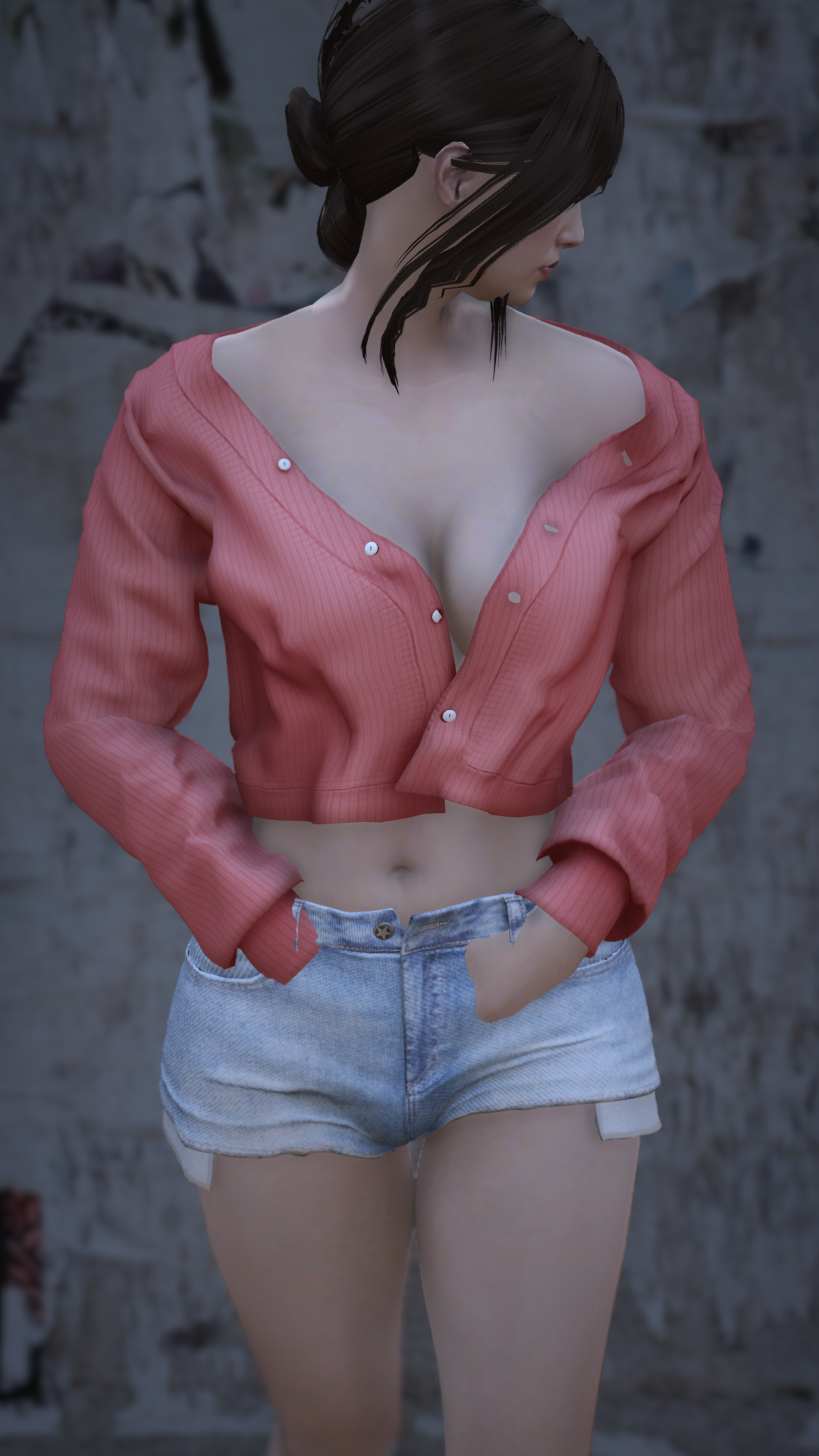 Thumbnail of Off-Shoulder Unbuttoned Crop Shirt in Red