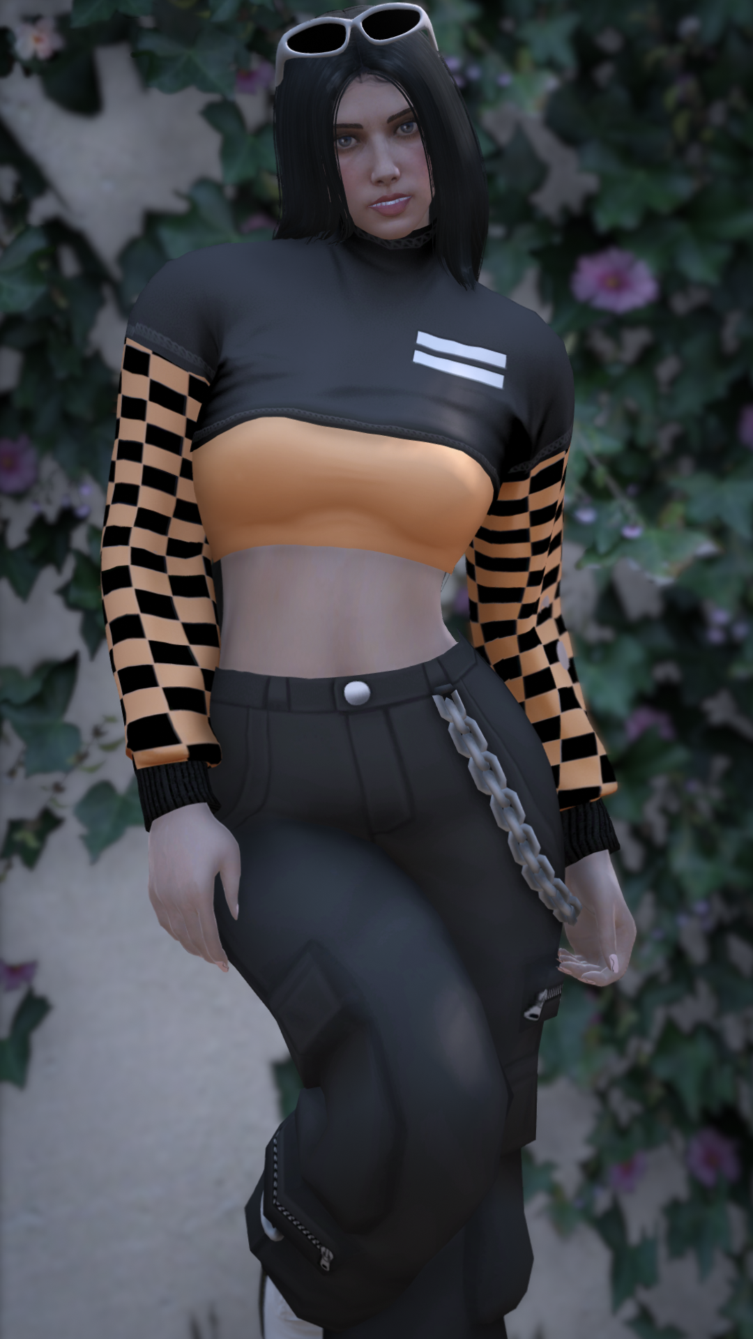 Thumbnail of Checkered Sleeves Crop Top in Orange