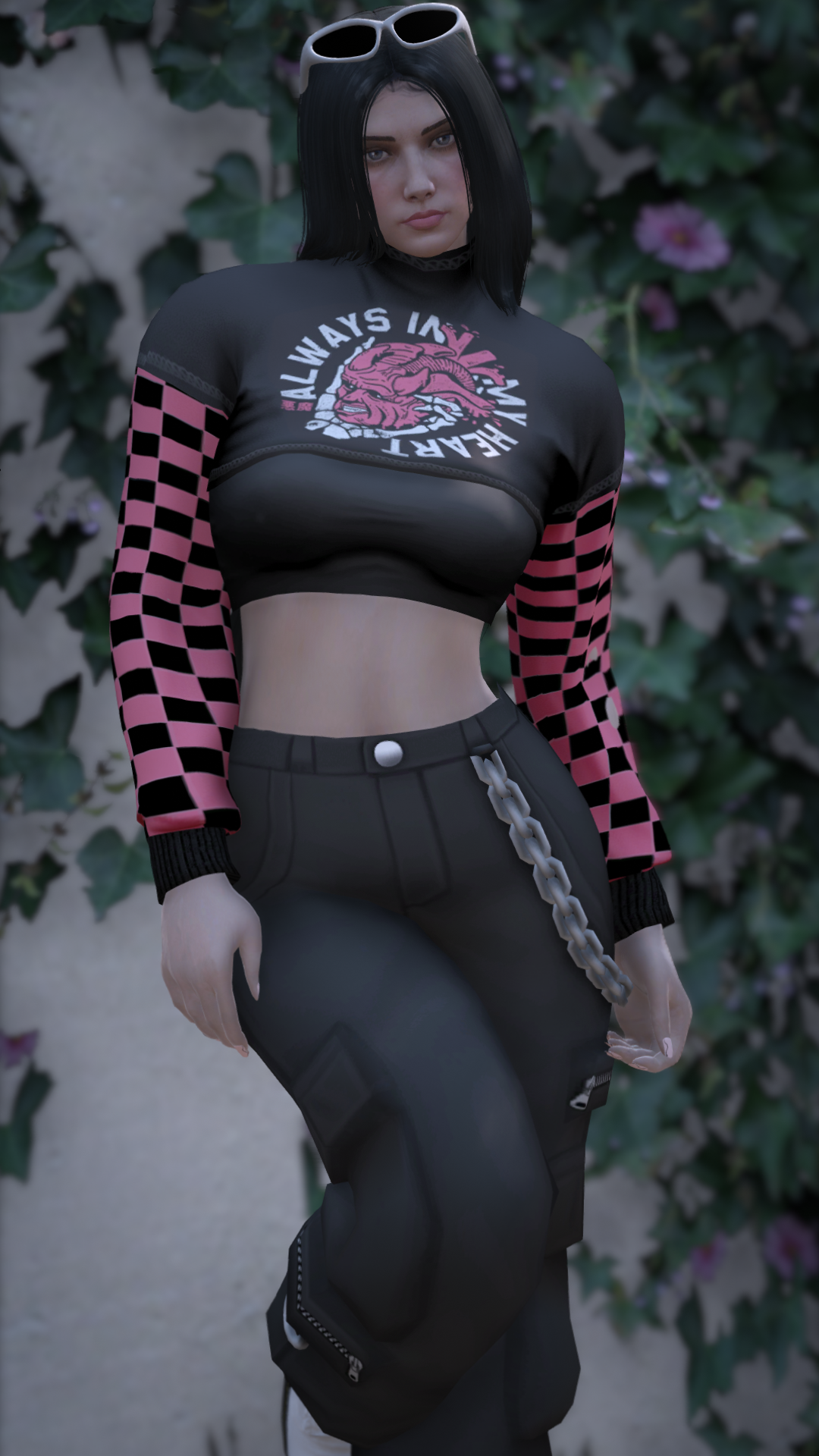 Thumbnail of Checkered Sleeves Crop Top in Pink