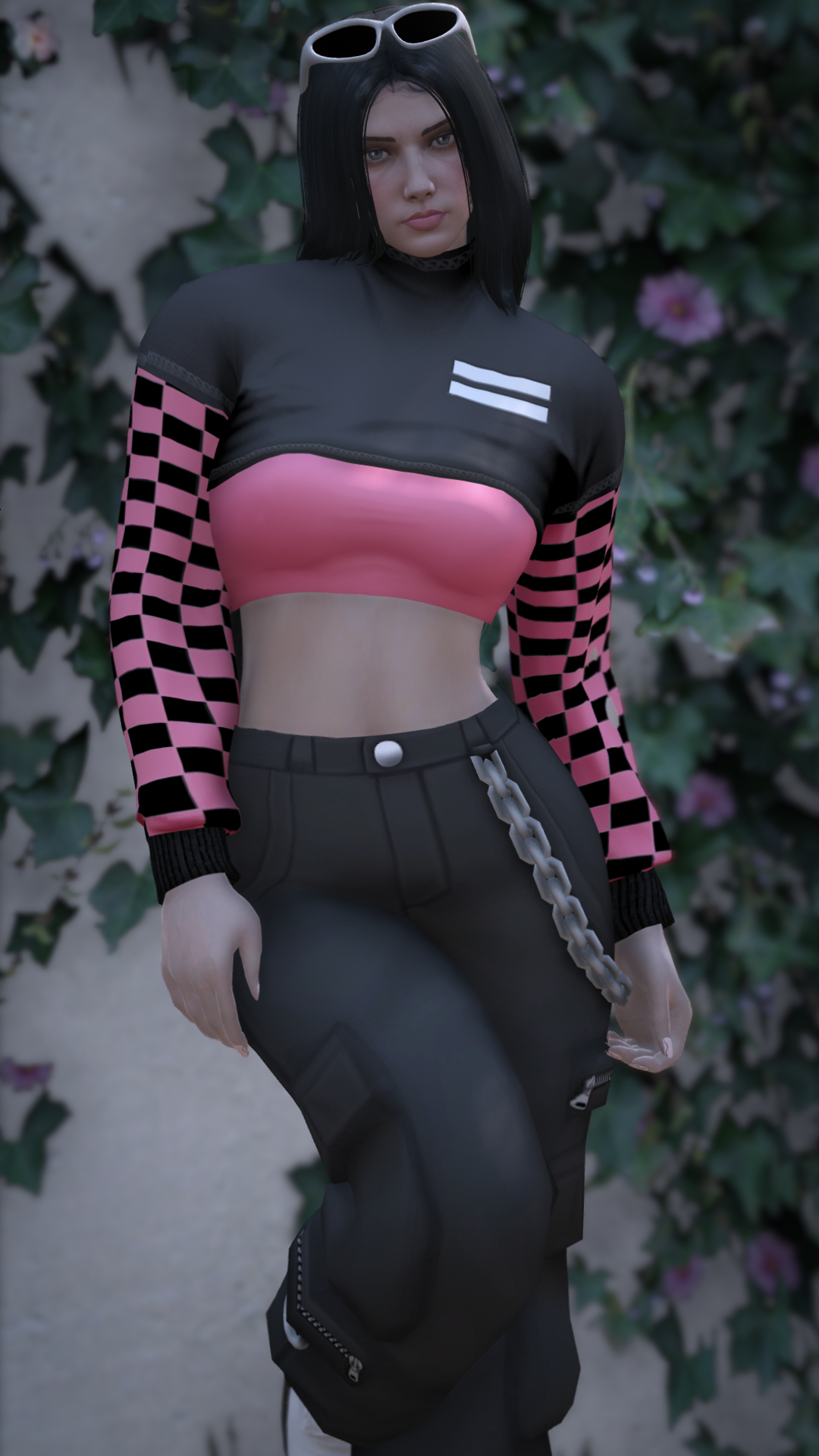 Thumbnail of Checkered Sleeves Crop Top in Pink 2