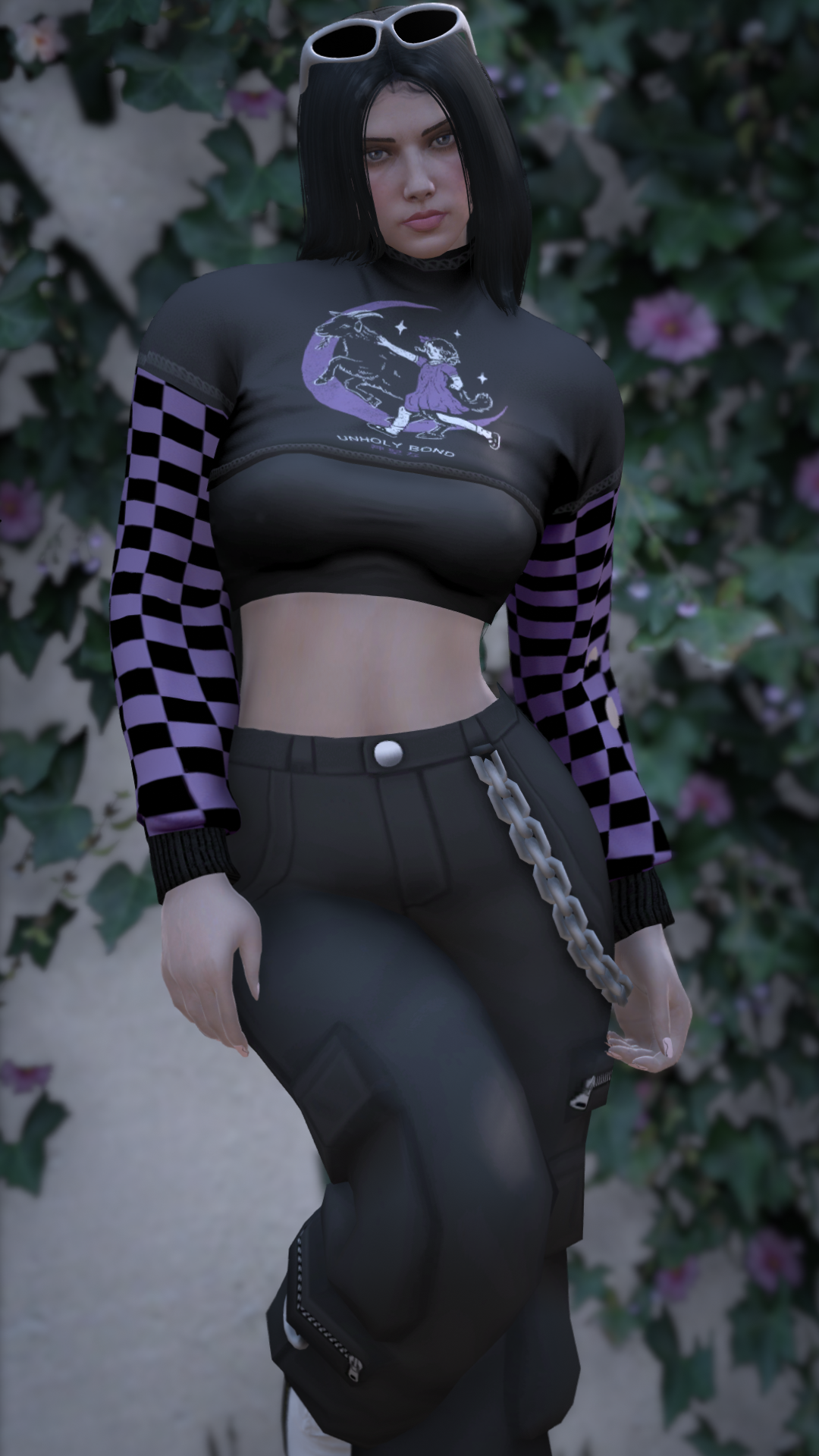Thumbnail of Checkered Sleeves Crop Top in Purple