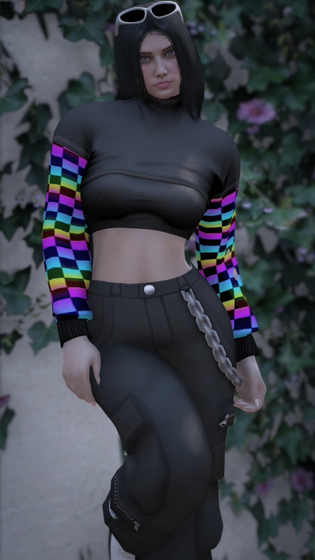 Checkered Sleeves Crop Top