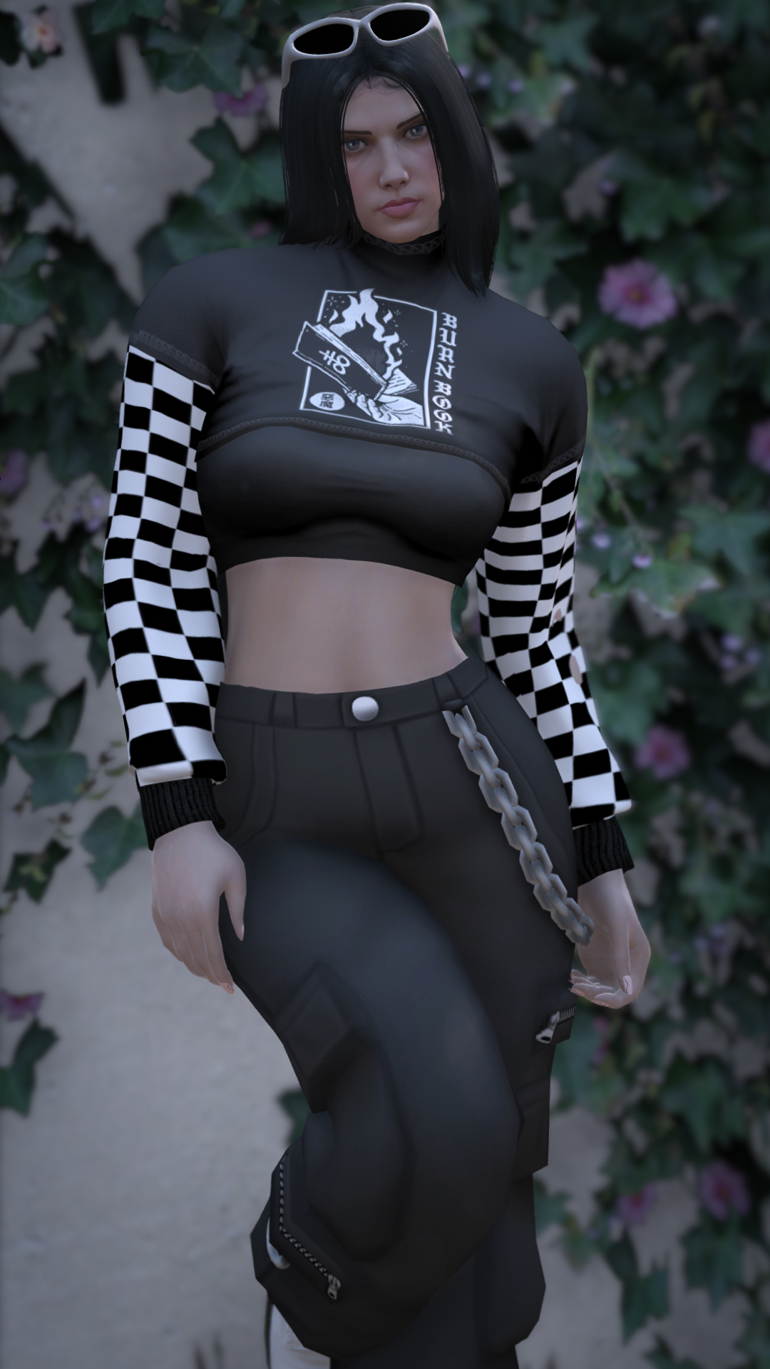 Thumbnail of Checkered Sleeves Crop Top in White