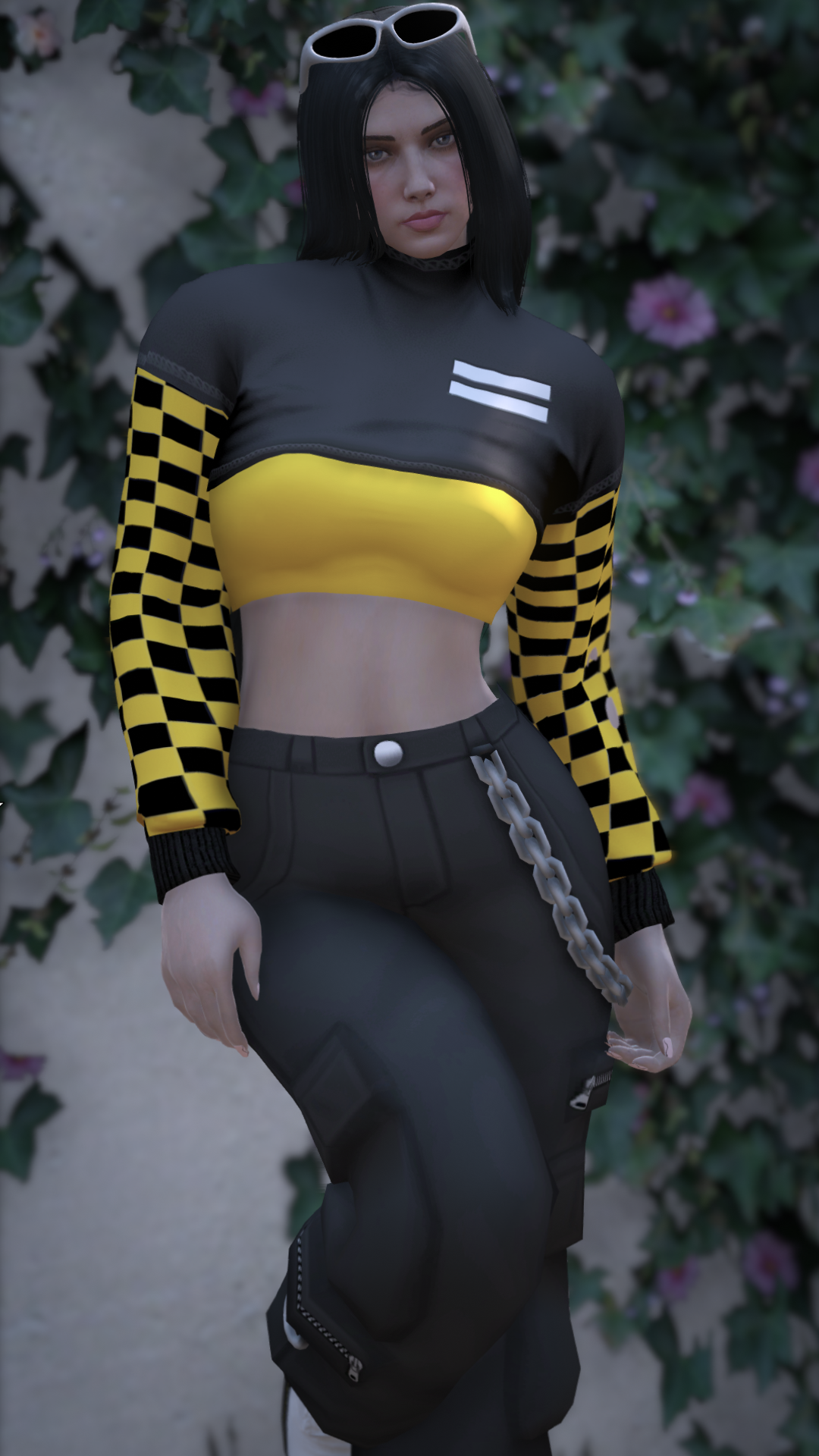 Thumbnail of Checkered Sleeves Crop Top in Yellow