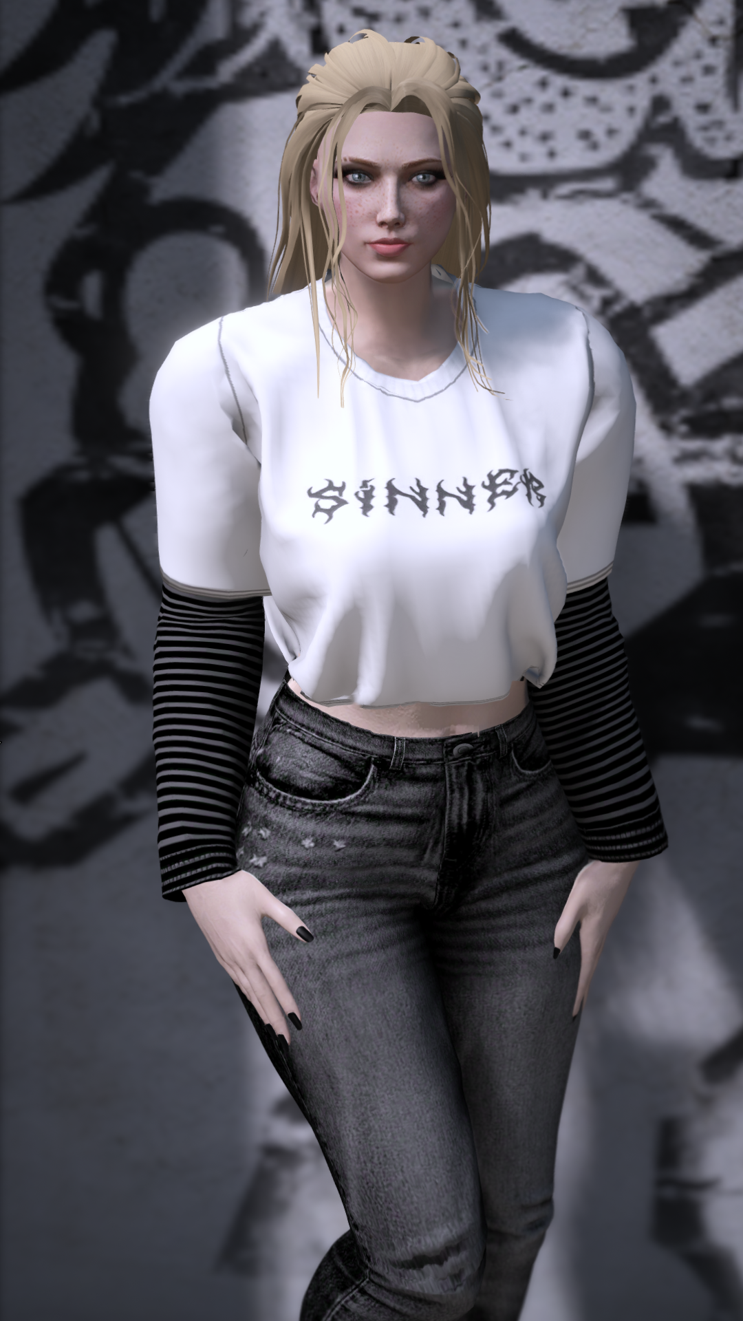 Thumbnail of Striped Sleeve Grunge Top in Sinner-W