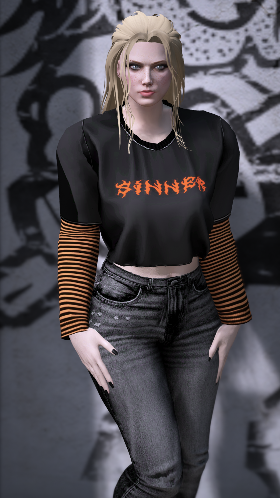 Thumbnail of Striped Sleeve Grunge Top in Sinner-O