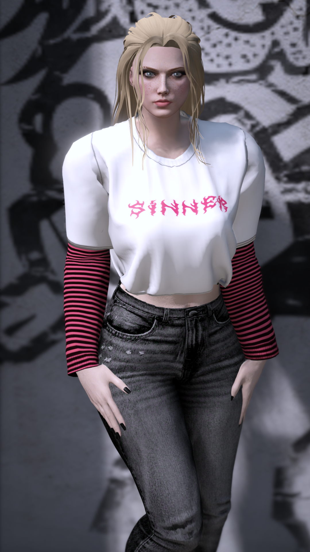 Thumbnail of Striped Sleeve Grunge Top in Sinner-R