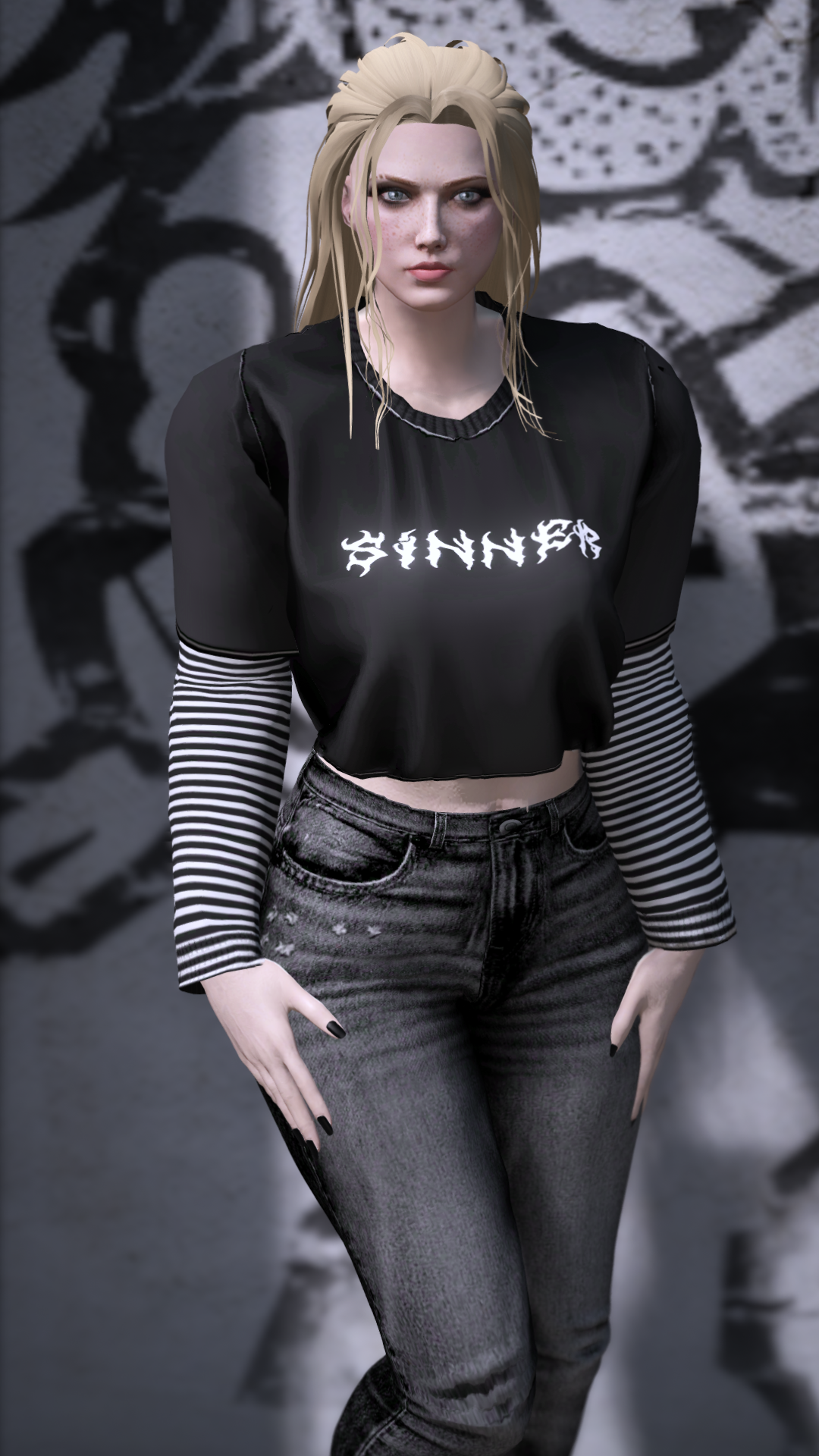 Thumbnail of Striped Sleeve Grunge Top in Sinner-B