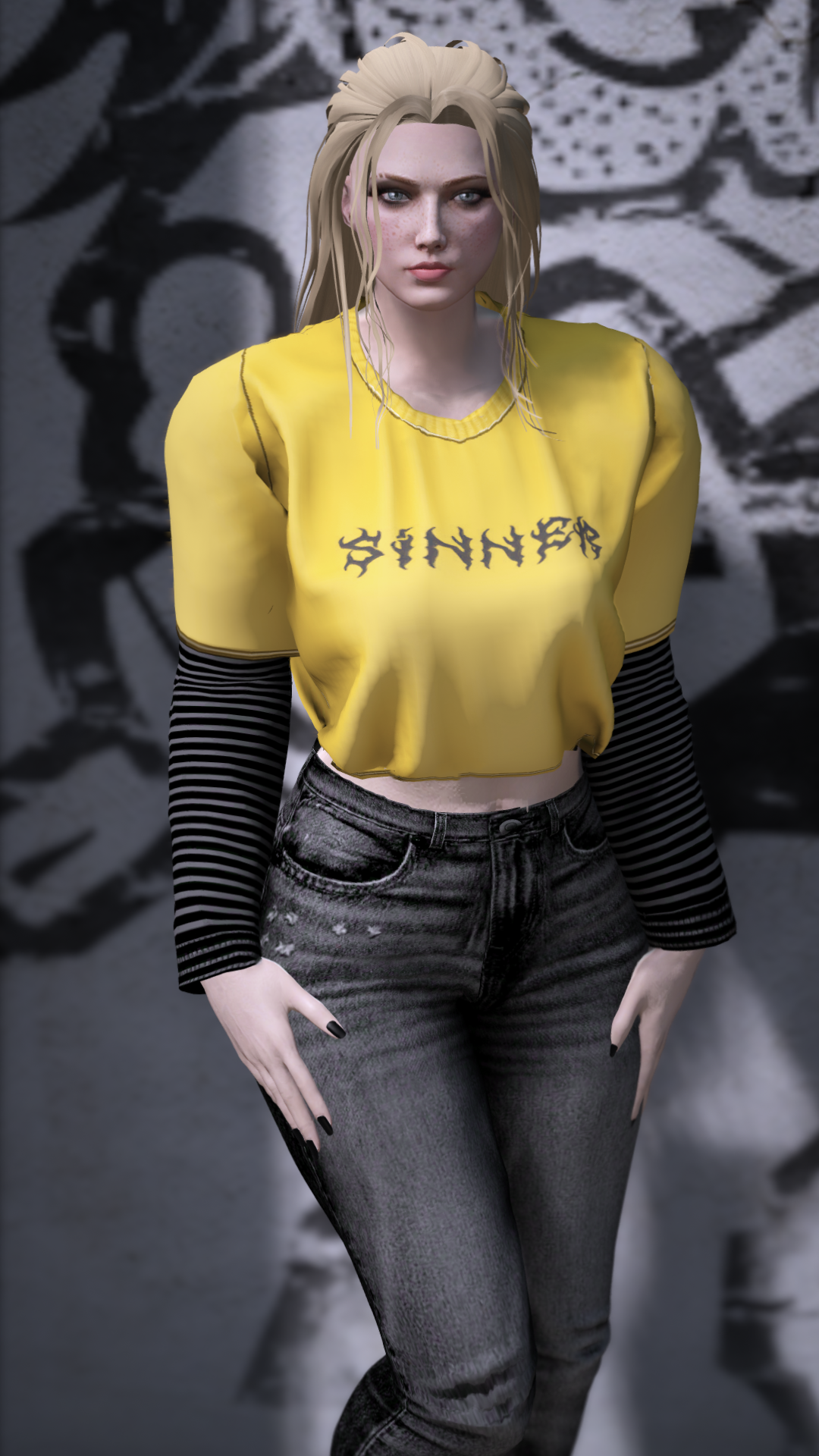 Thumbnail of Striped Sleeve Grunge Top in Sinner-Y