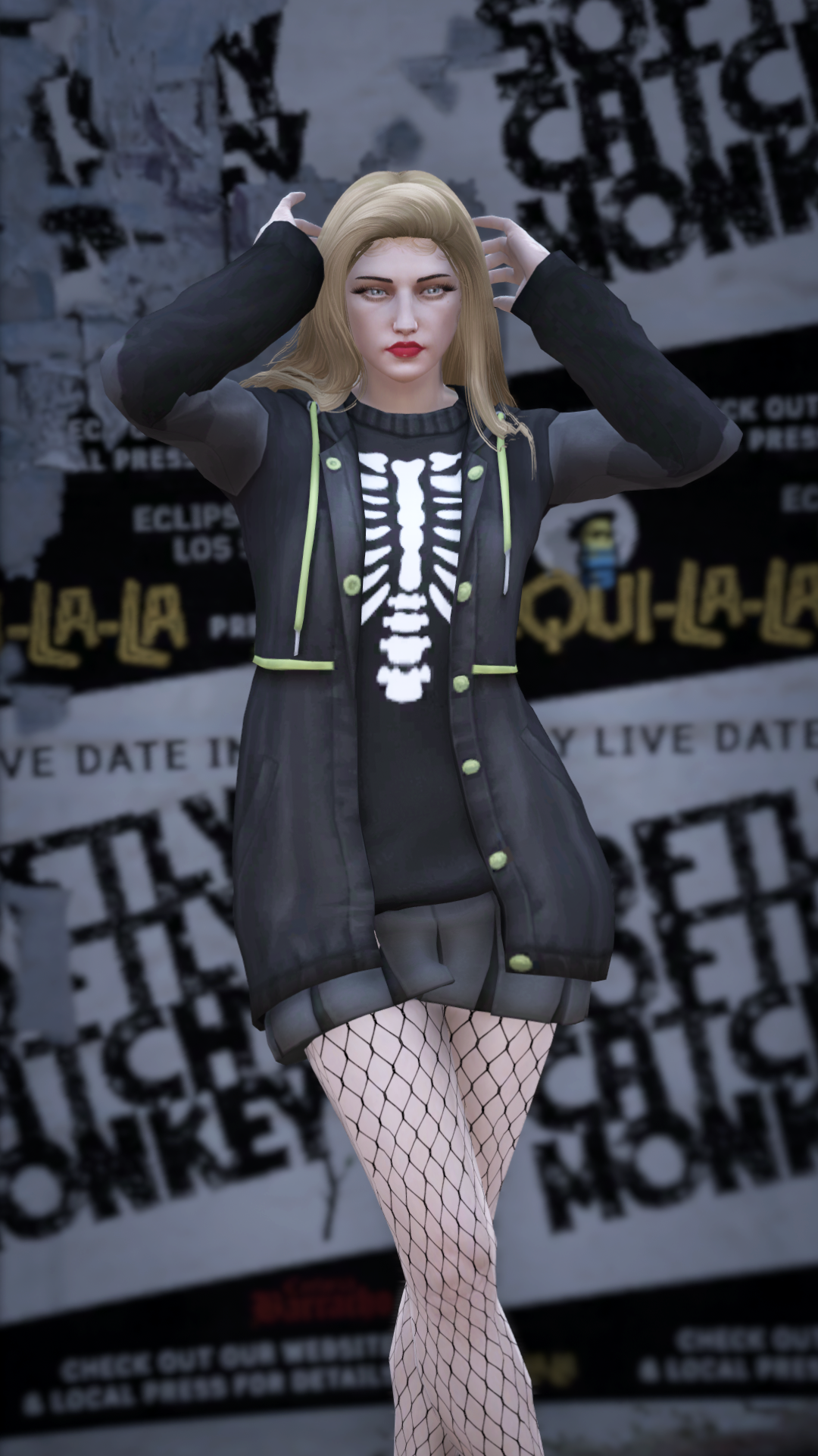Thumbnail of Grunge Skirt & Hoodie Jacket Set in Skeleton-B