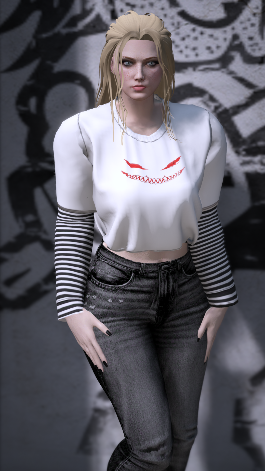 Thumbnail of Striped Sleeve Grunge Top in Smile