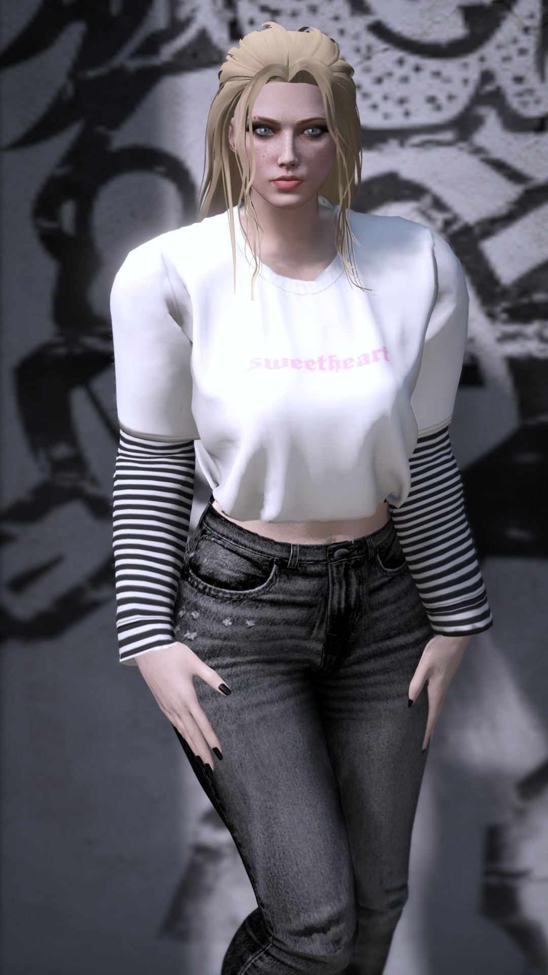 Thumbnail of Striped Sleeve Grunge Top in Sweetheart-W