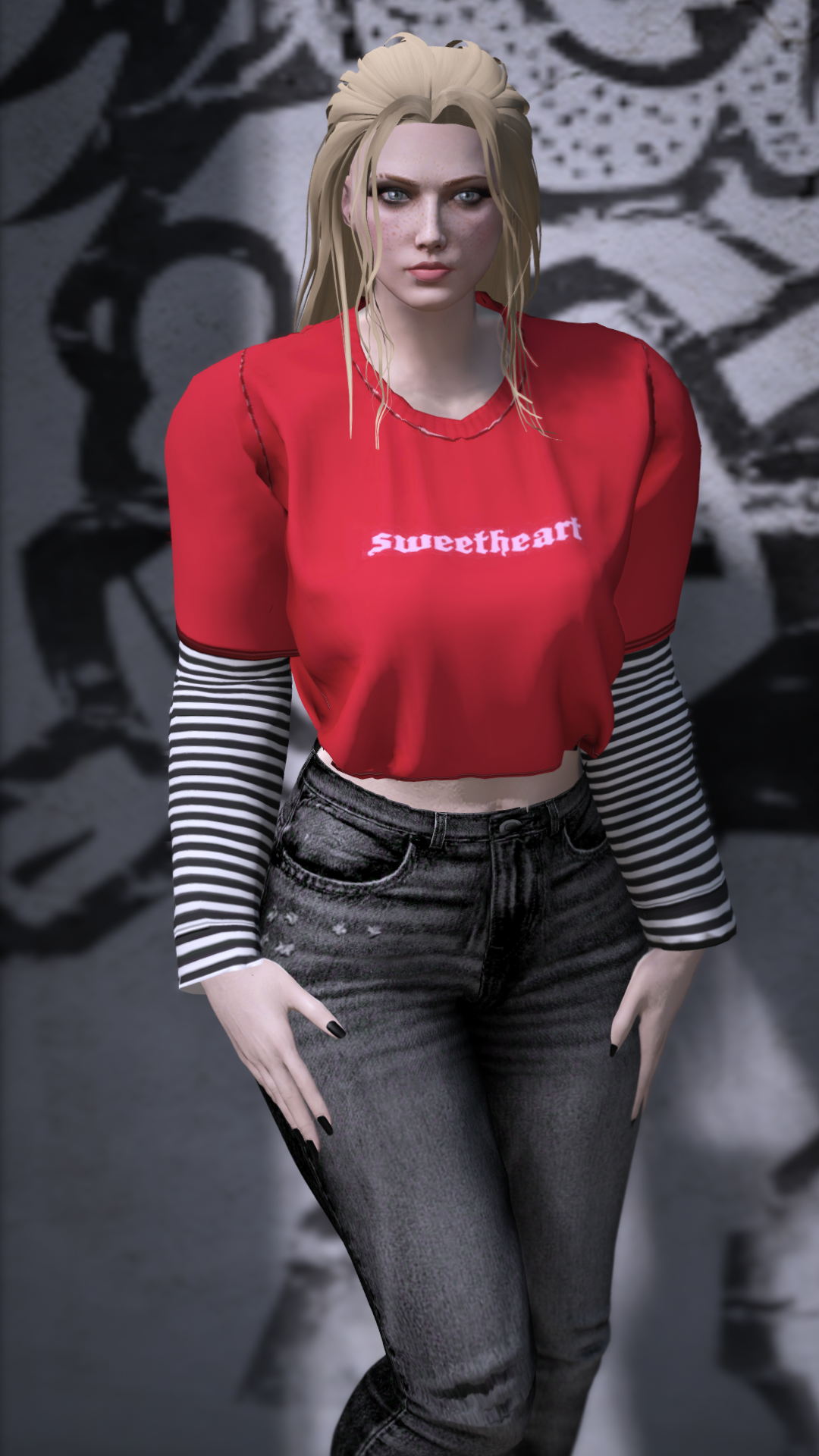 Thumbnail of Striped Sleeve Grunge Top in Sweetheart