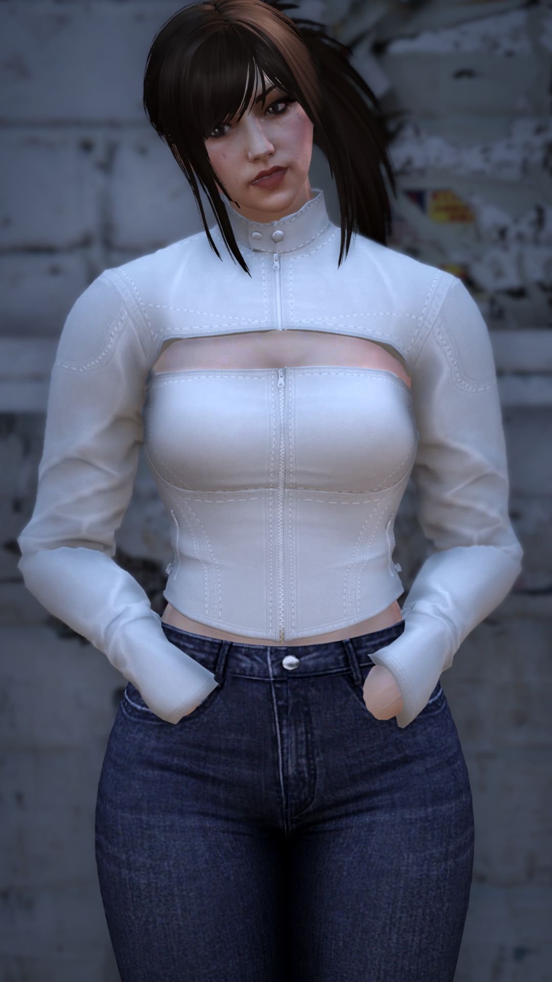 Thumbnail of High-Neck Cutout Denim Jacket in White